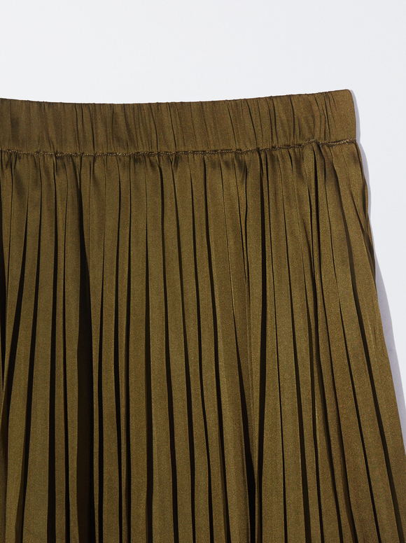 Long Pleated Skirt, Yellow, hi-res