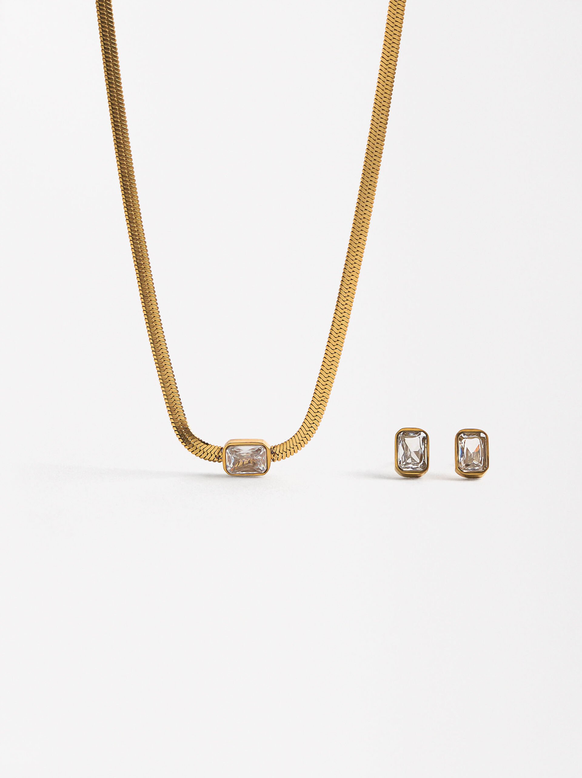 Set necklace and earrings with crystals - stainless steel image number 0.0