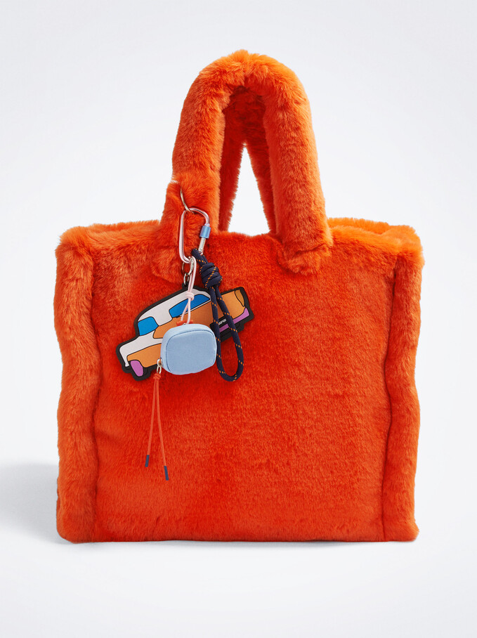 Faux Fur Shopper Bag, Orange, hi-res
