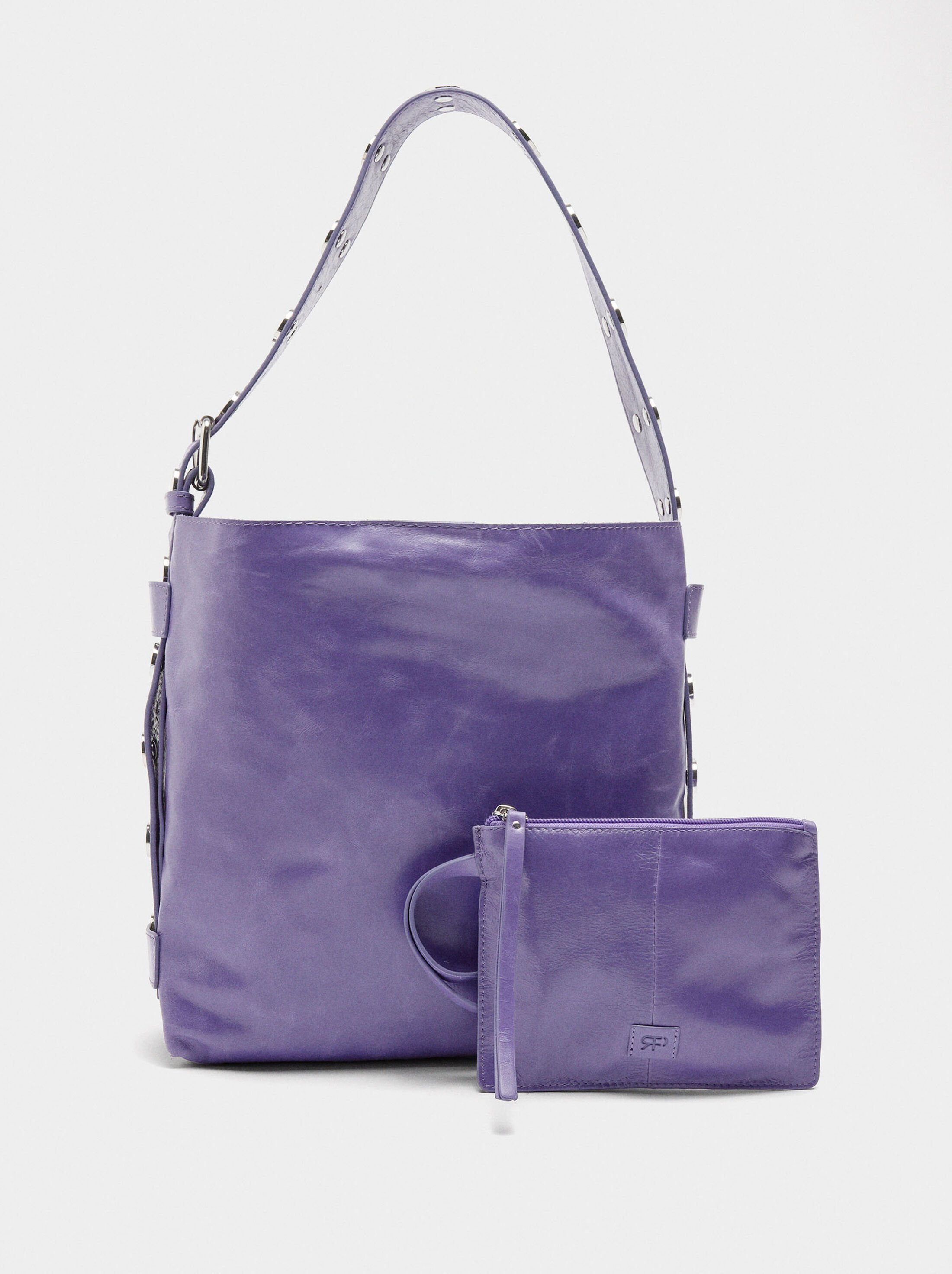 Leather shoulder bag with studs image number 3.0