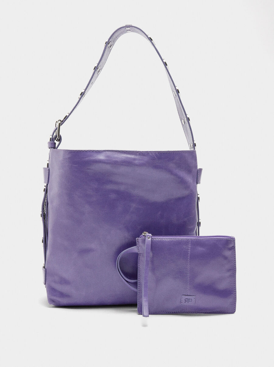 Leather shoulder bag with studs