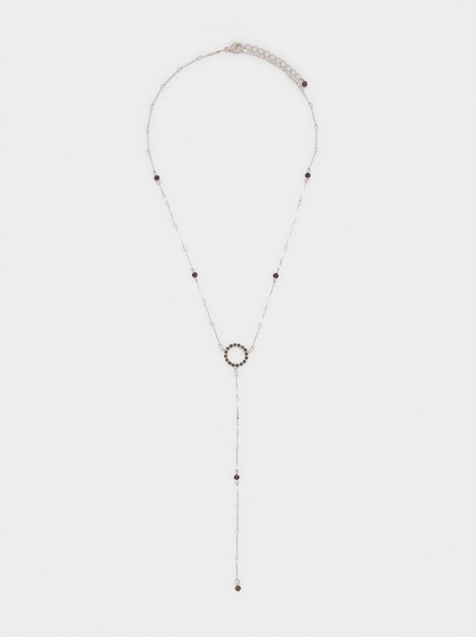 Long Necklace With Crystal, Silver, hi-res