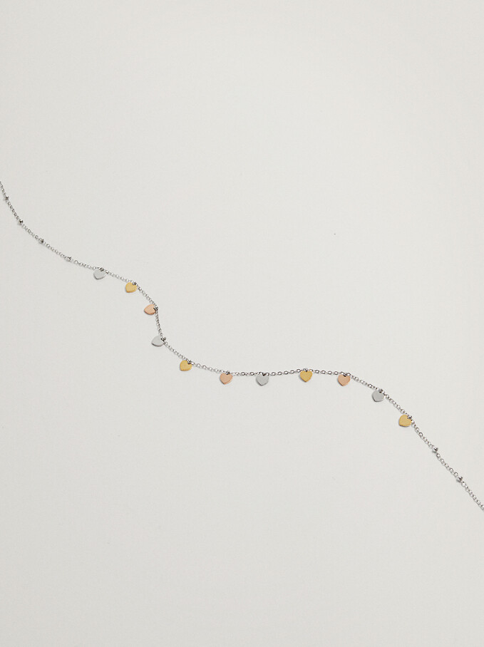 Short Steel Necklace With Hearts, Multicolor, hi-res