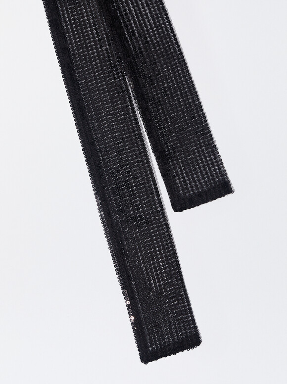Sequined Tie, Black, hi-res