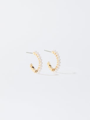 Gold-Toned Hoop Earrings With Faux Pearls, , hi-res