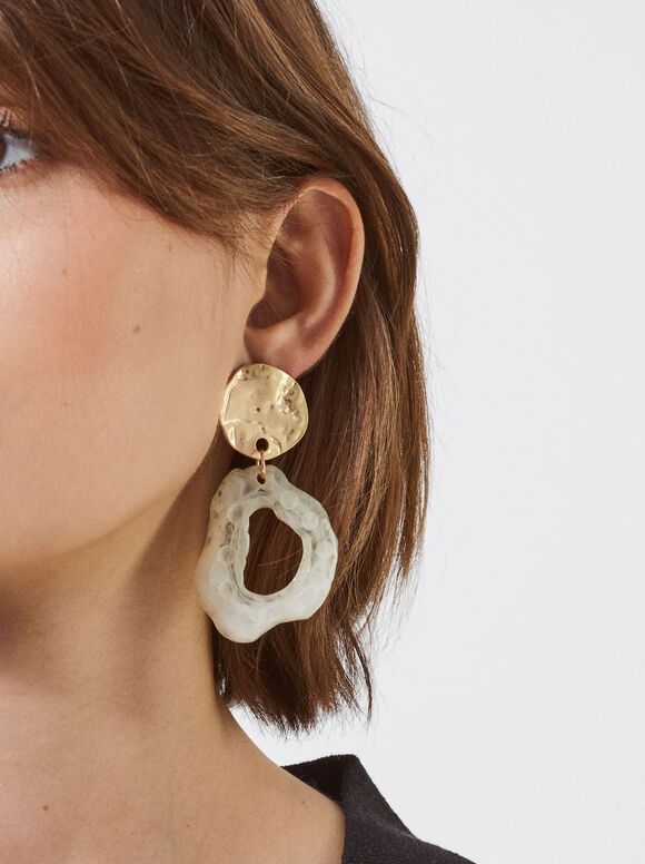 Earrings With Resin, Green, hi-res