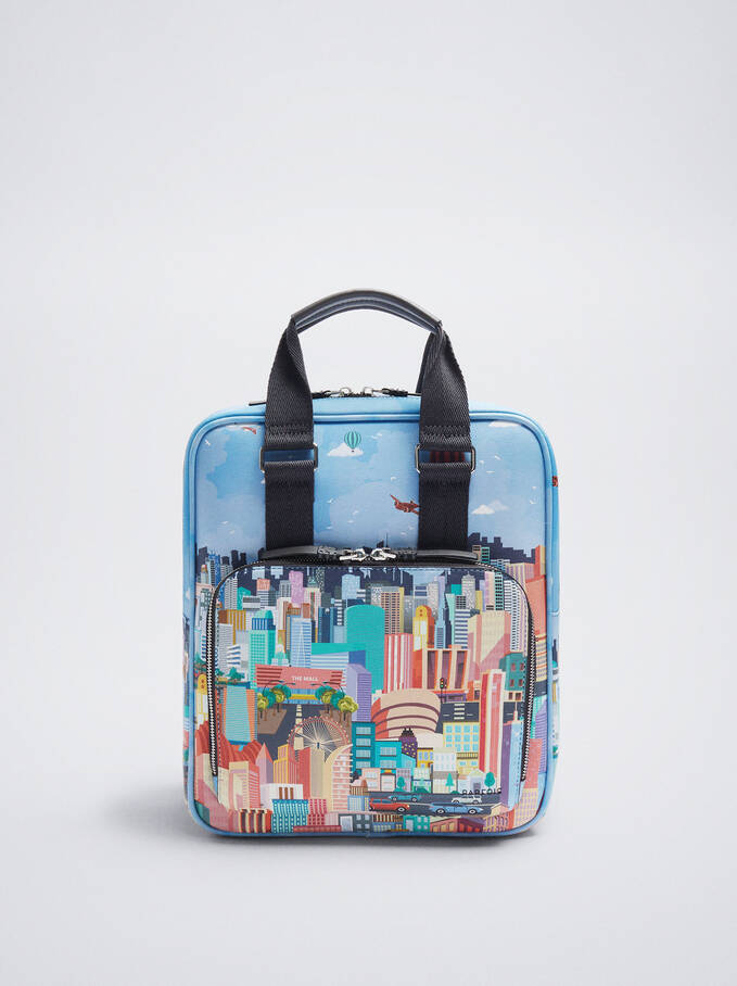 Printed Backpack For 13” Laptop, Blue, hi-res