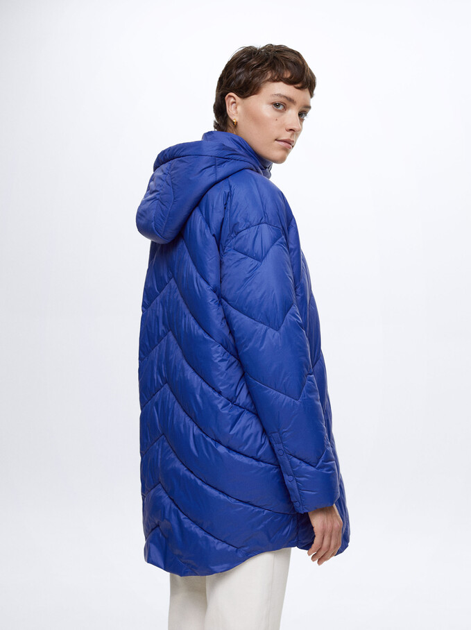Quilted Coat With Hood, Blue, hi-res