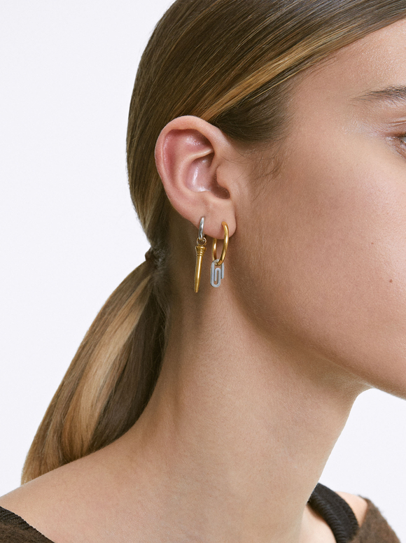 Asymmetricalstainless Steel Earrings, Multicolor, hi-res