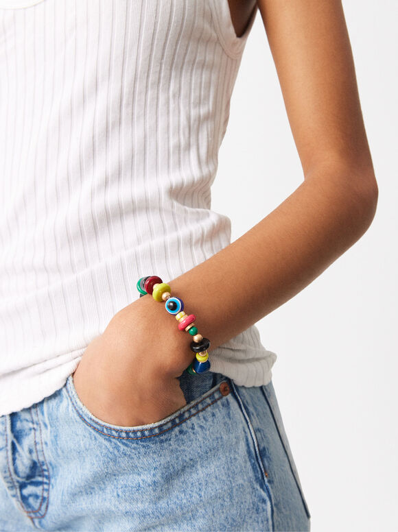 Elastic Bracelet With Multicolored Beads, Multicolor, hi-res
