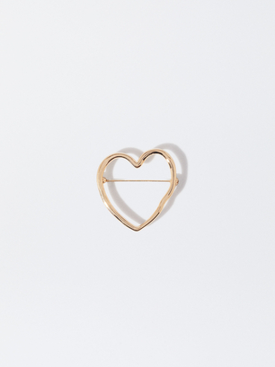 Brooch With Heart, Golden, hi-res