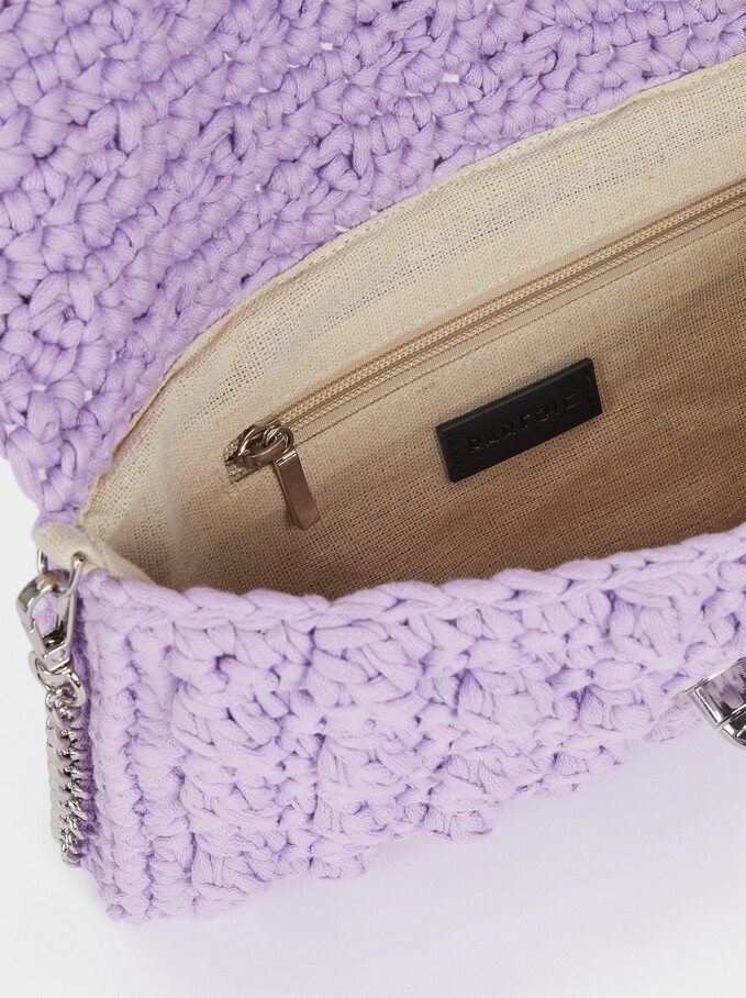 Crochet Shoulder Bag, Purple, hi-res