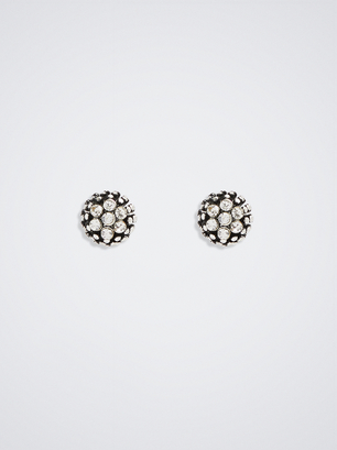 Pendientes Plateados Con Brillantes, Plateado, hi-res