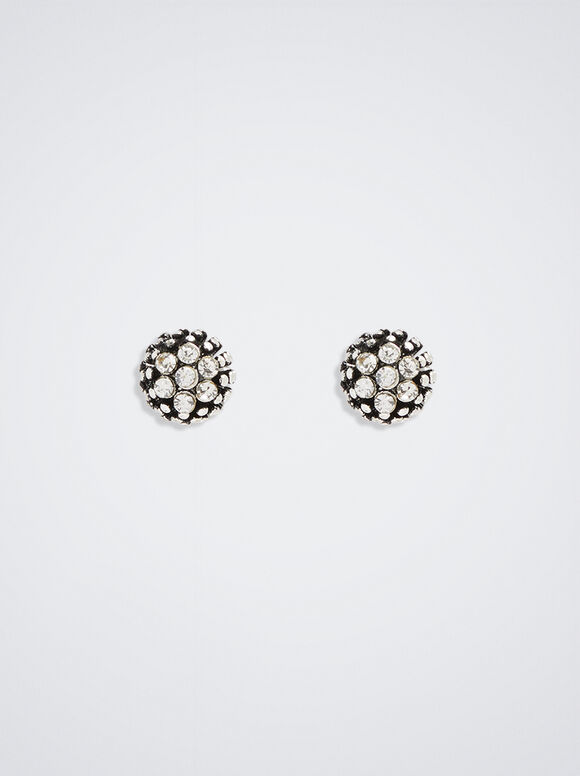 Silver Earrings With Sparkles, Silver, hi-res