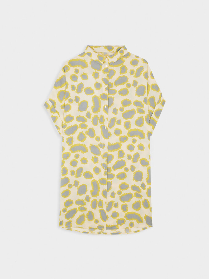 Printed Shirt Dress, Yellow, hi-res