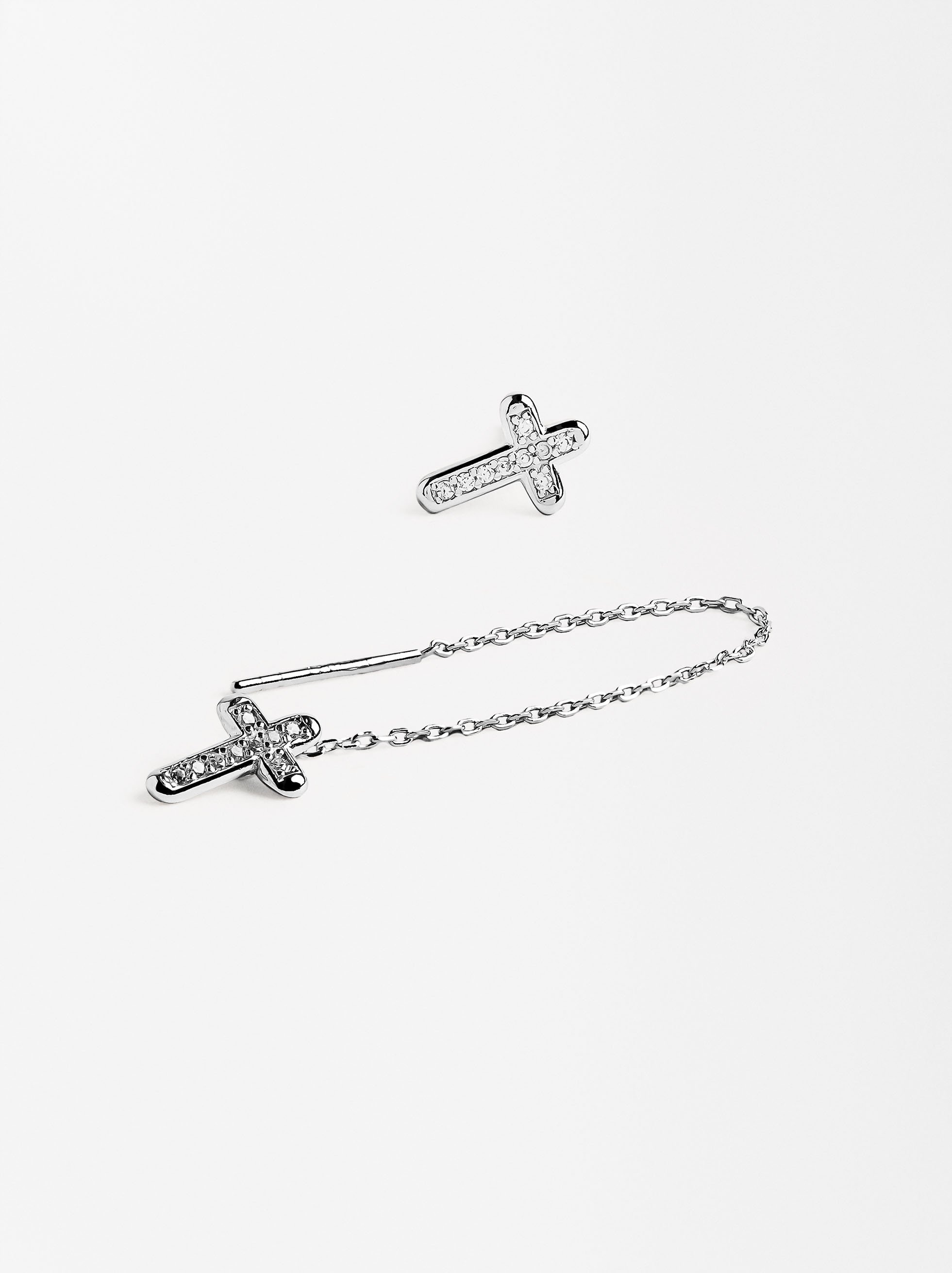 Asymmetric cross earrings - 925 sterling silver image number 2.0