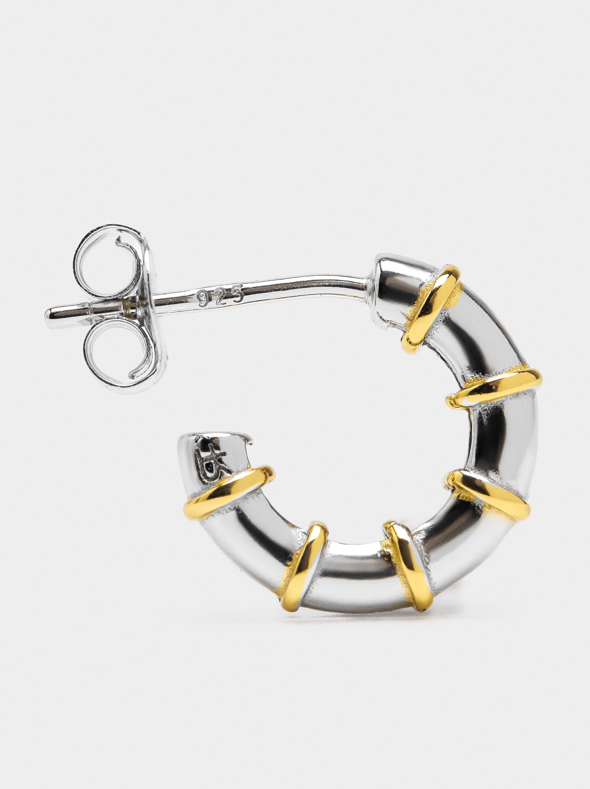 Segmented bicolor hoop earrings with 925 sterling silver image number 2.0