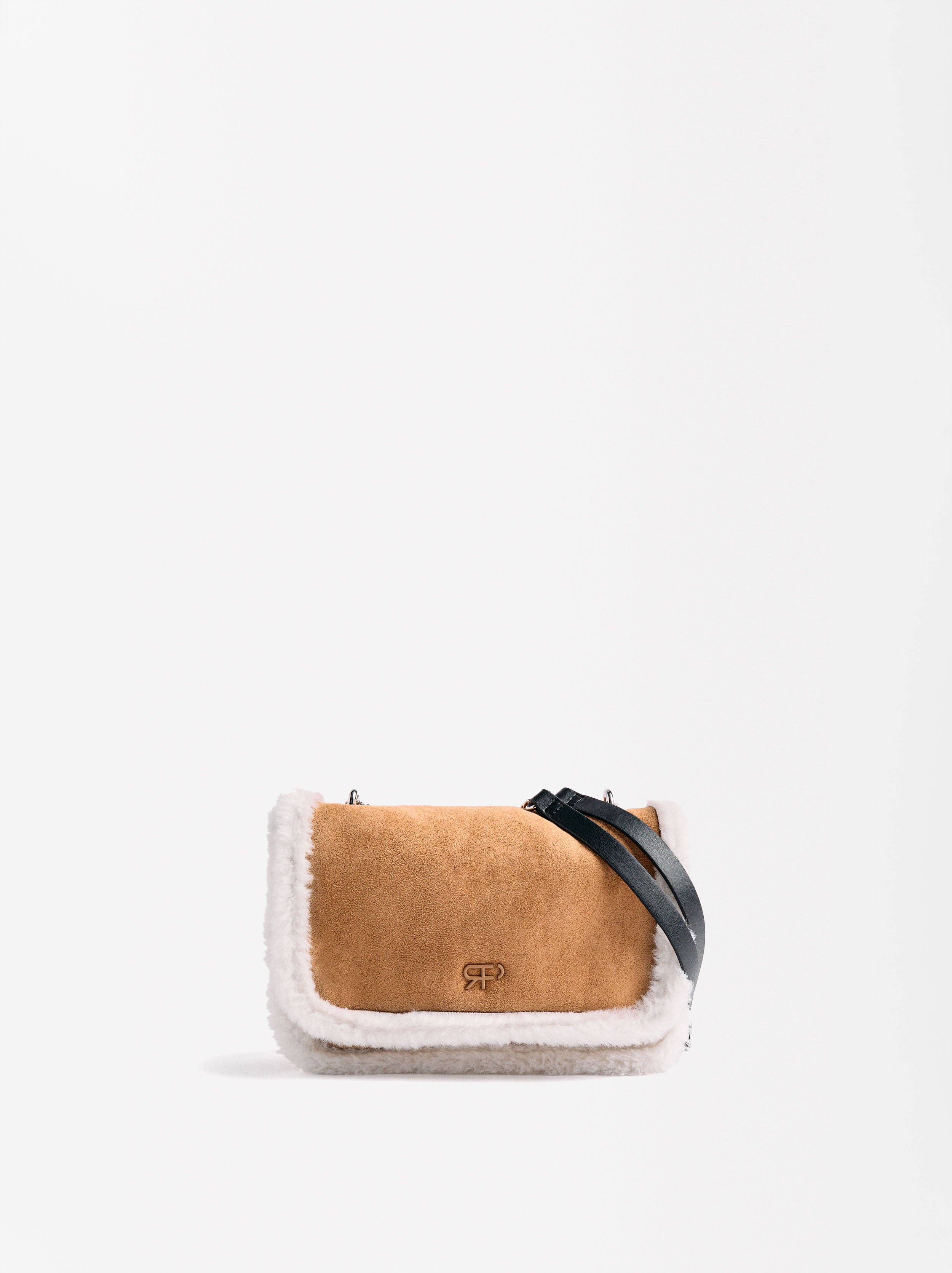 Shoulder bag with chain and fur effect, Camel, hi-res