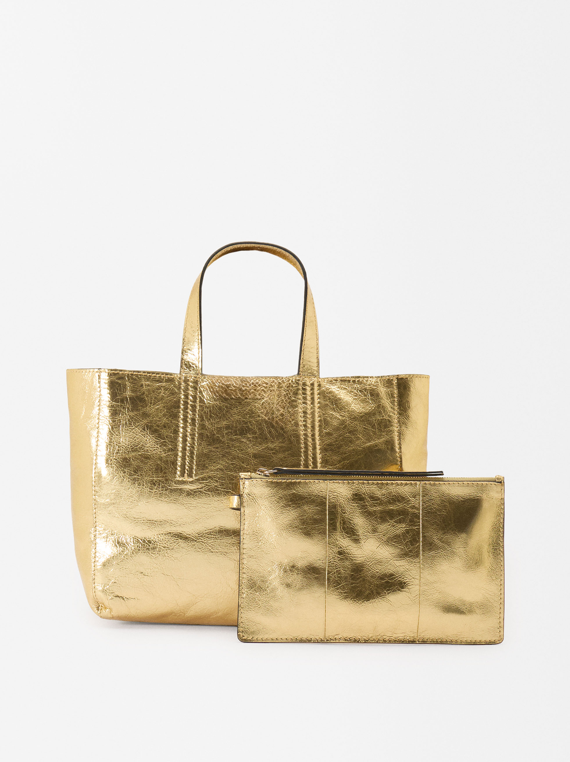 Metallic leather tote sales