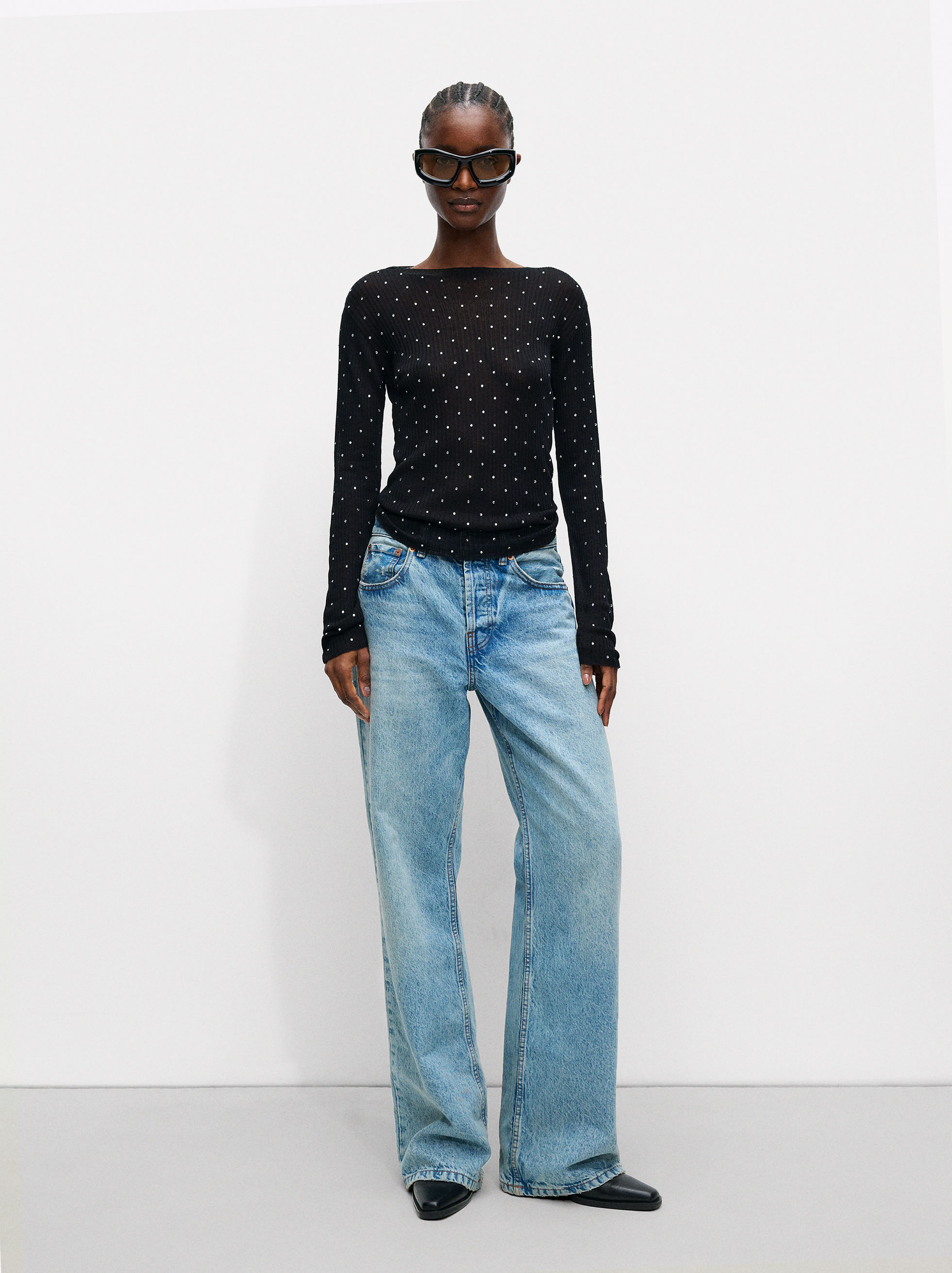 Knit sweater with rhinestones image number 1.0