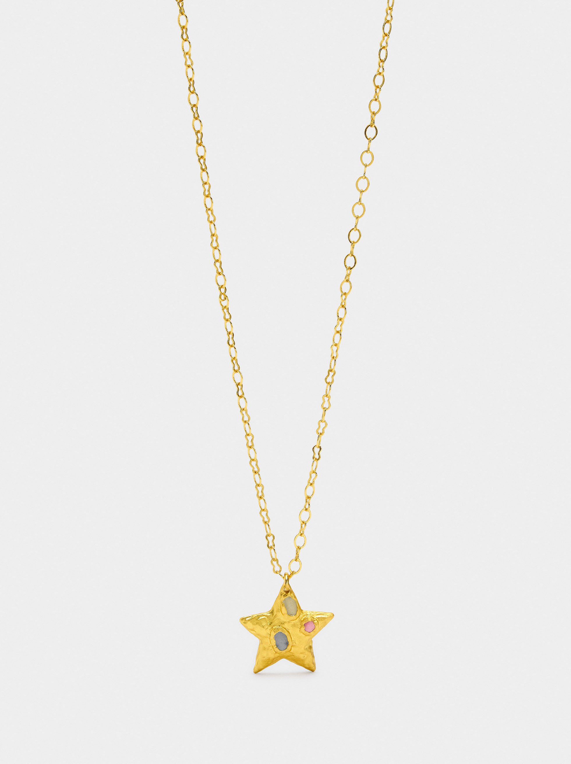 Star pendant necklace with stones - 18k gold swim image number 0.0
