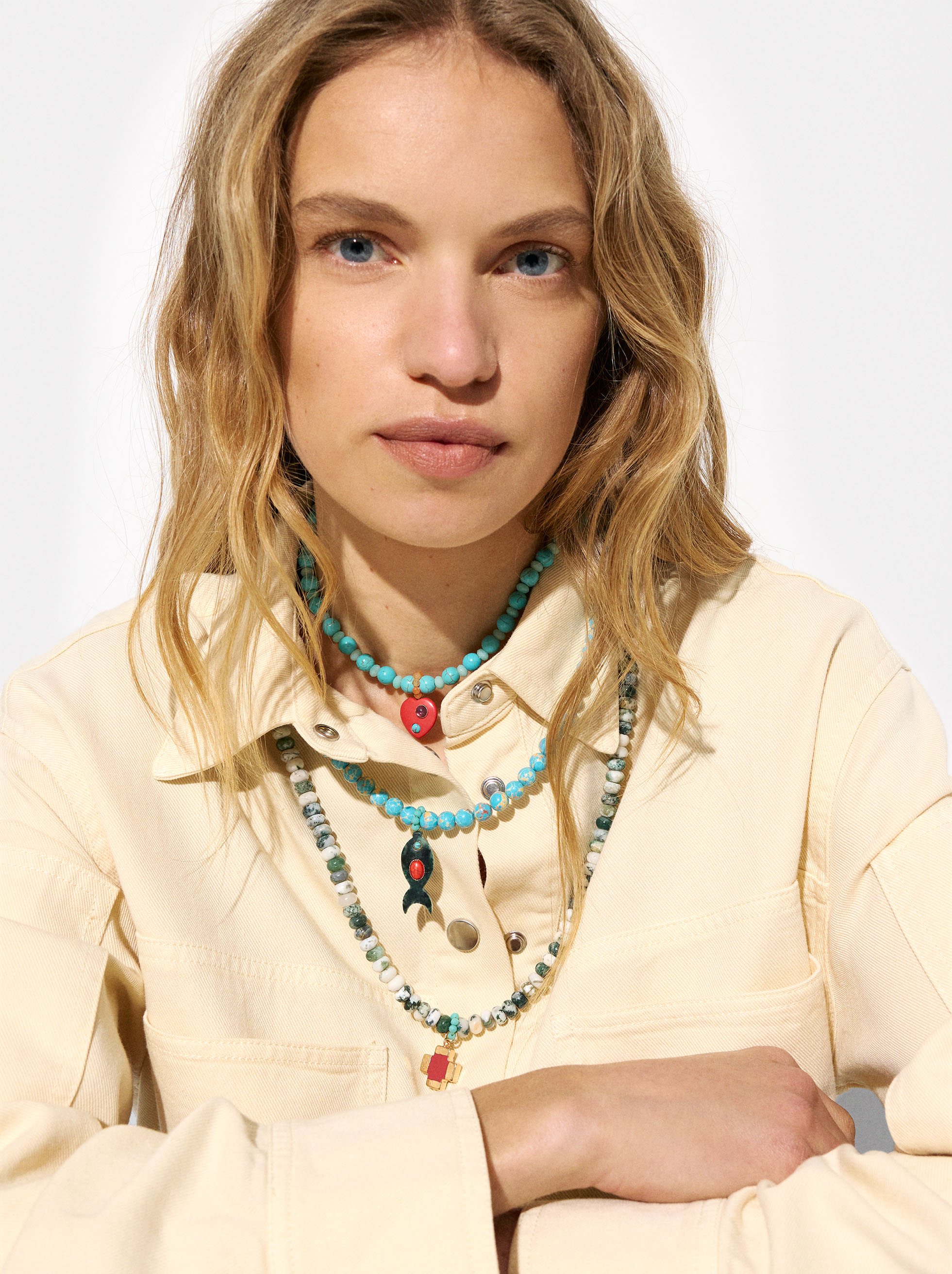 Triple stone bead necklace image number 1.0