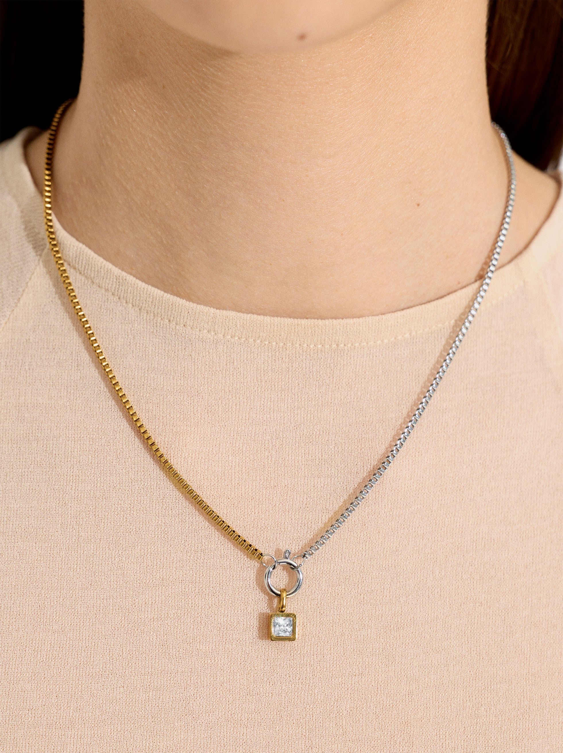 Bicolor necklace with crystal pendant - stainless steel image number 1.0