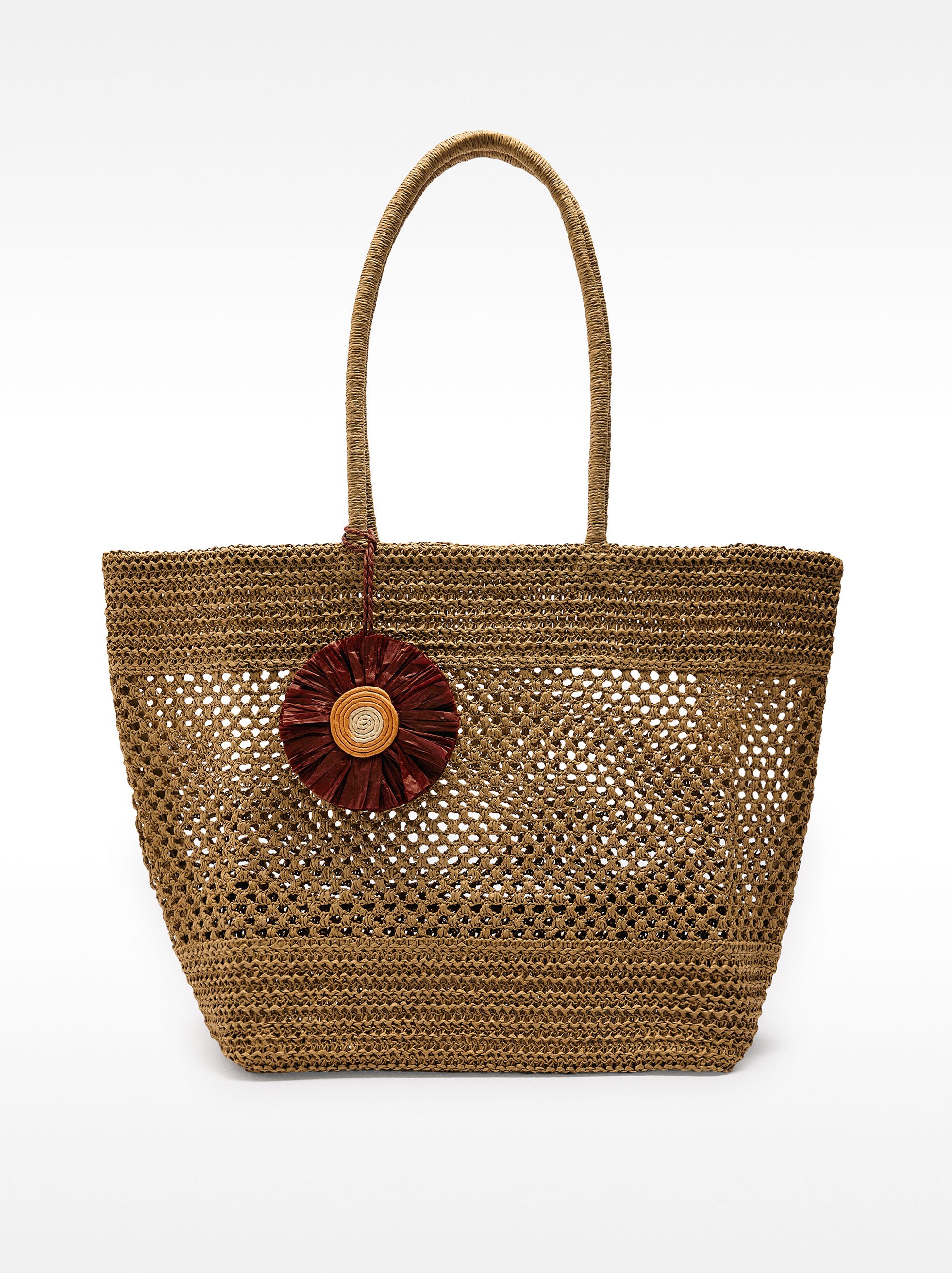 Straw-effect shopper bag with pendant image number 0.0