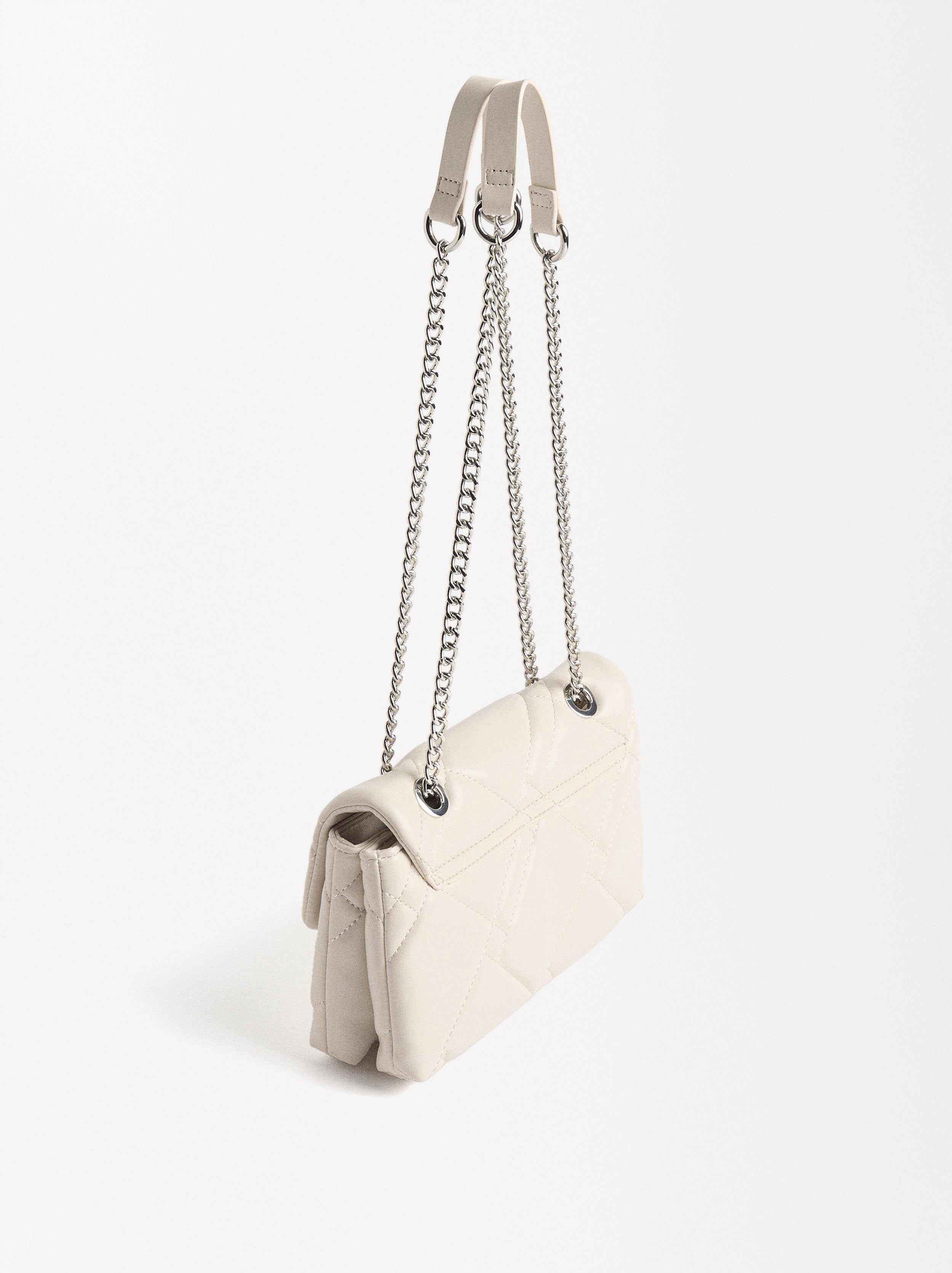 Shoulder bag with chain, Ecru, hi-res