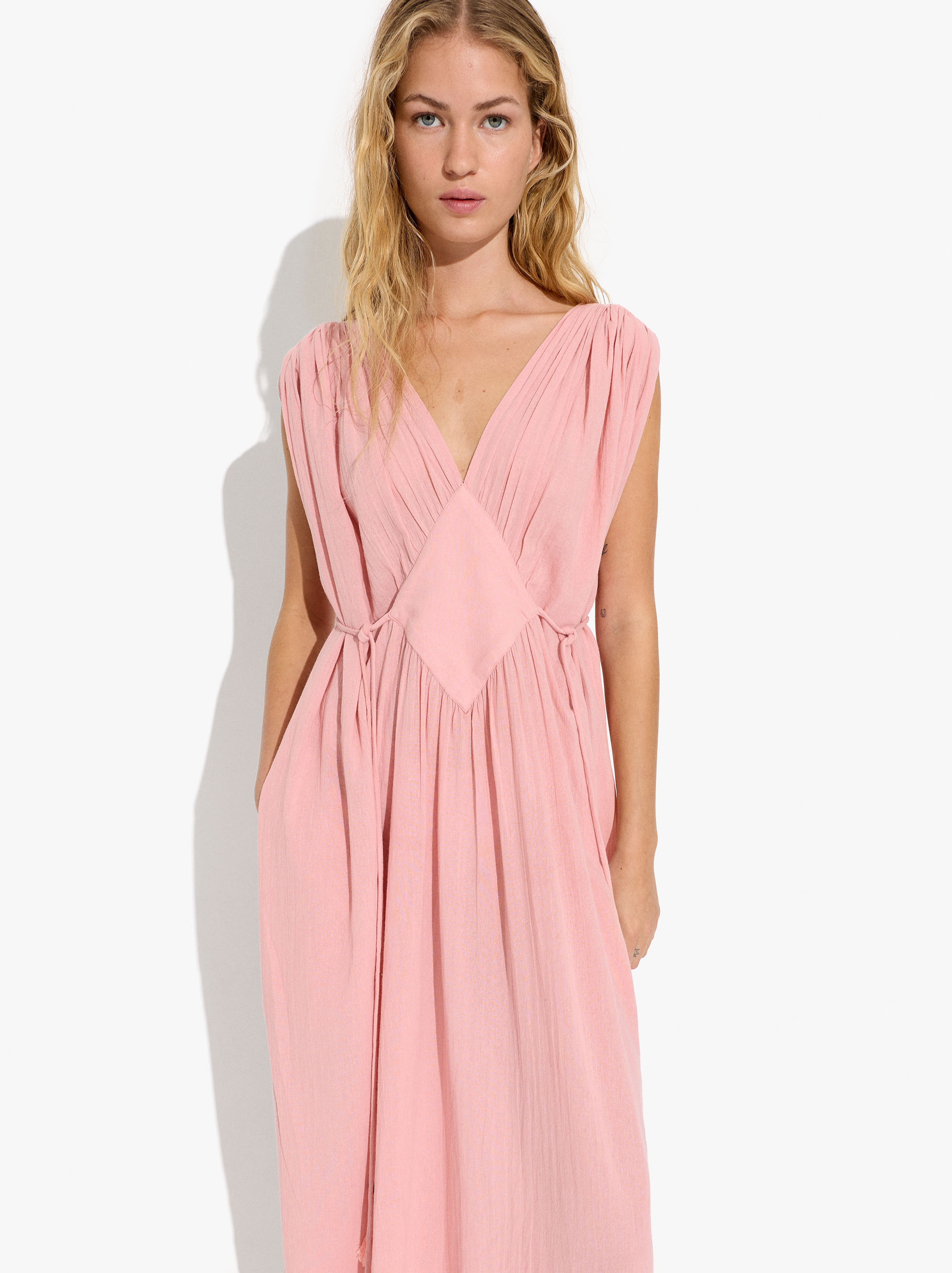 Long dress with diamond pattern 100% cotton image number 1.0