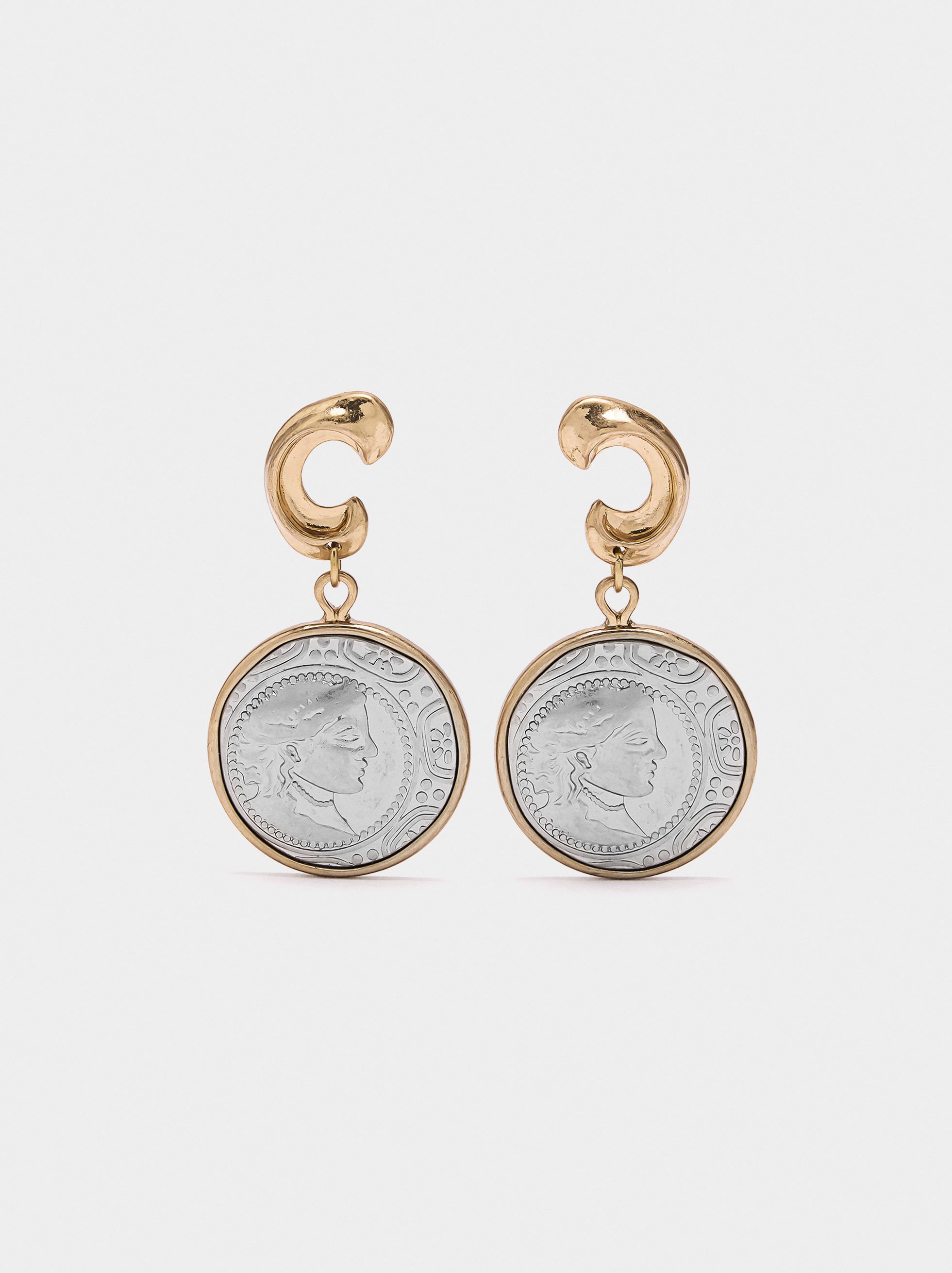 Bicolor earrings with coins image number 1.0