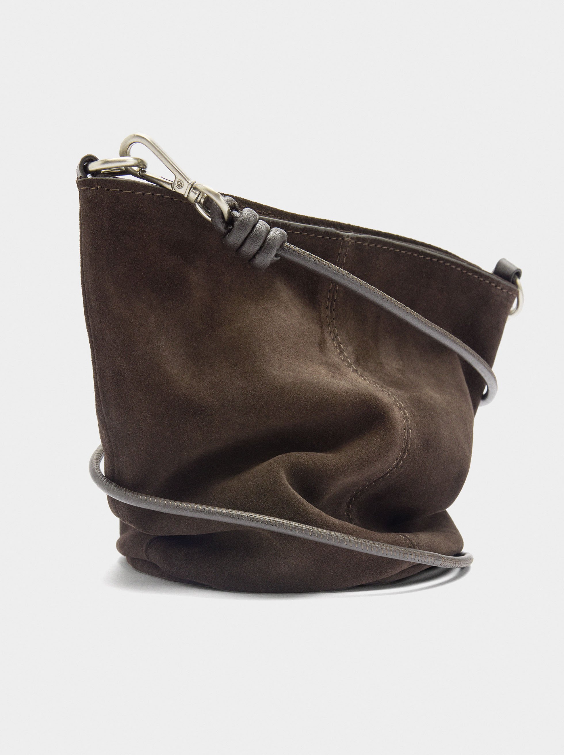 Leather bucket bag with crossbody strap image number 2.0