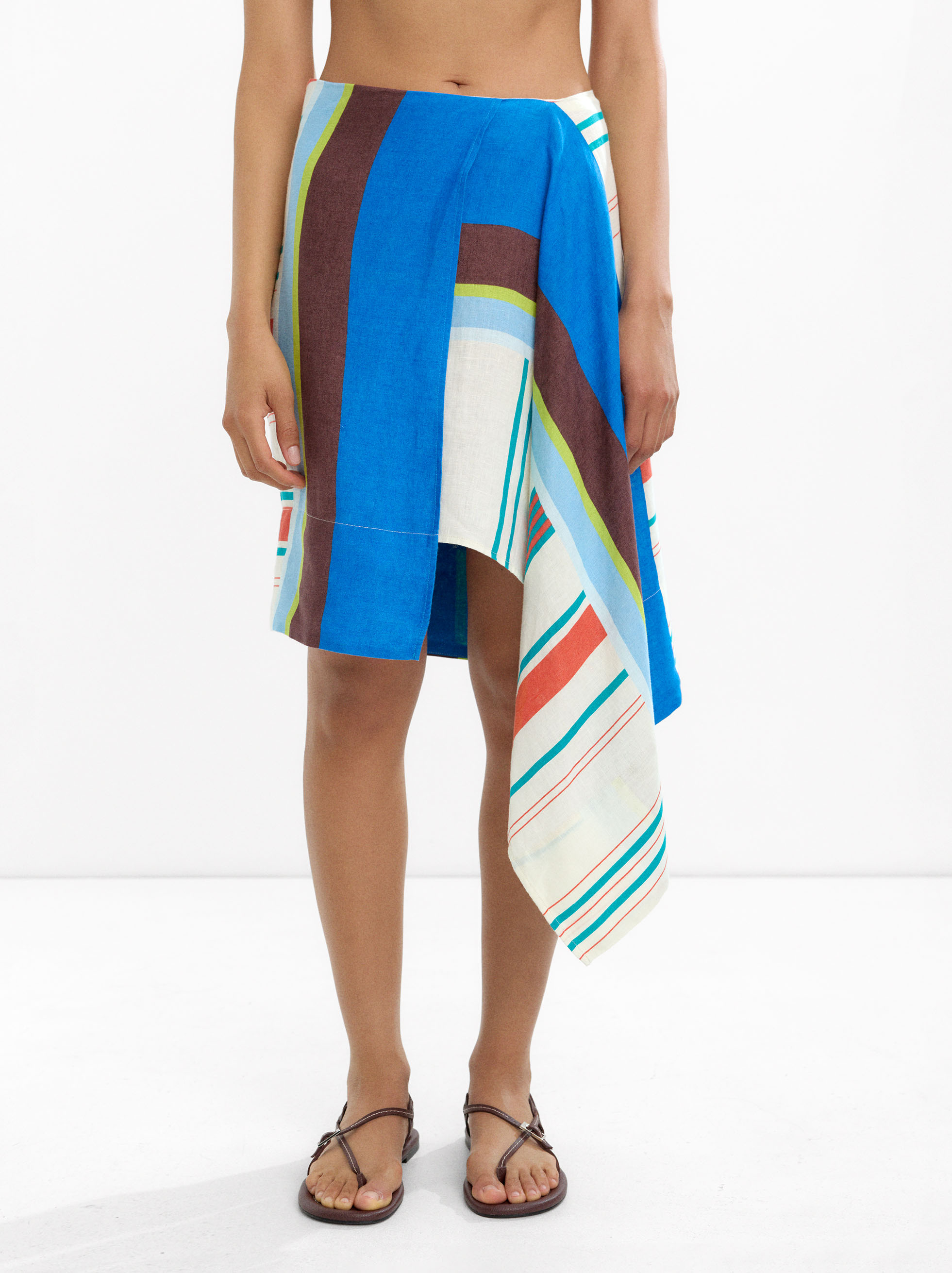 Contrast midi skirt 100% linen image number 1.0