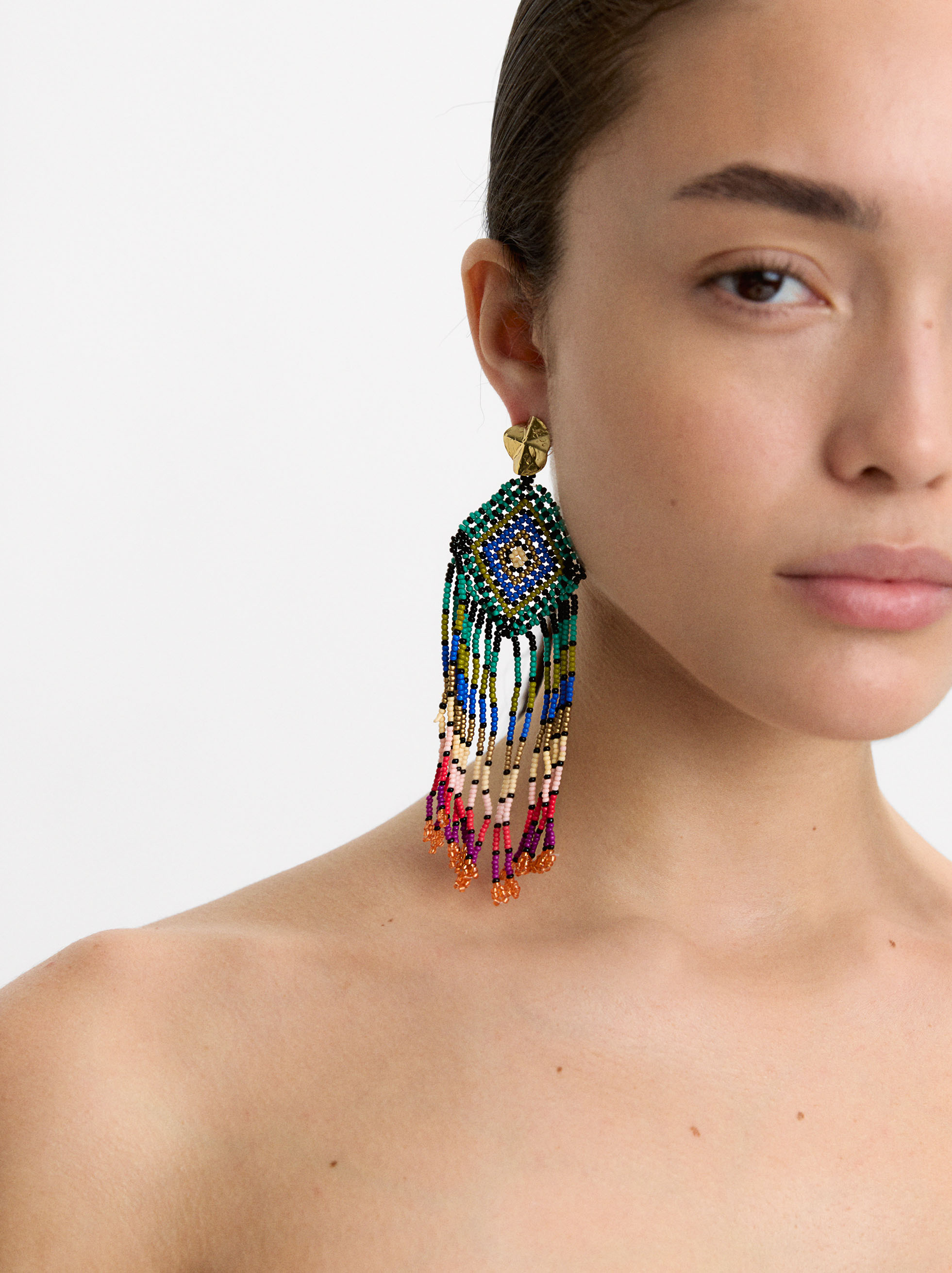 Pendientes de rombo a rayas con abalorios image number 0.0