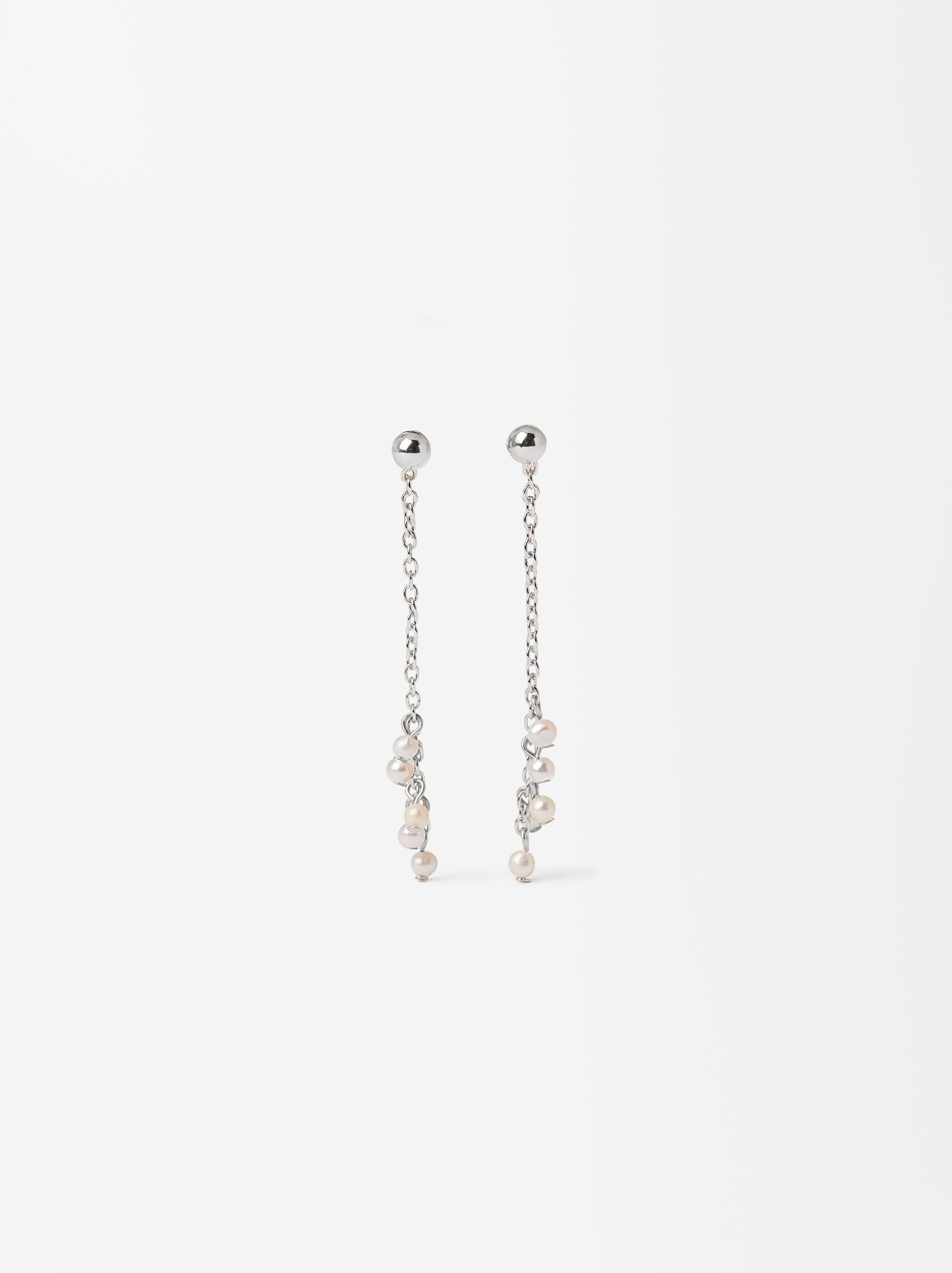 Long pearls earrings , Silver, hi-res