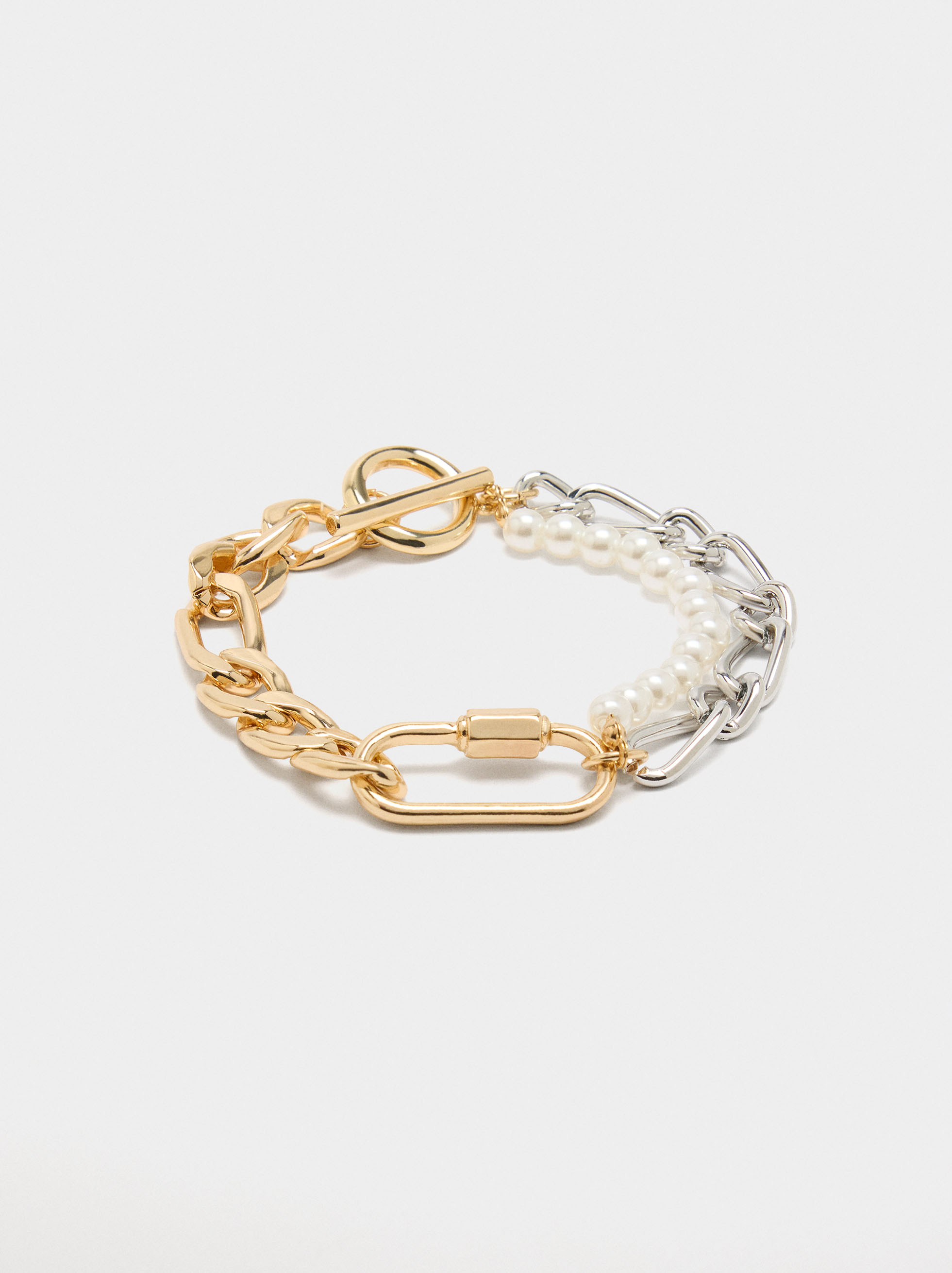 Bicolor links bracelet with pearls image number 0.0
