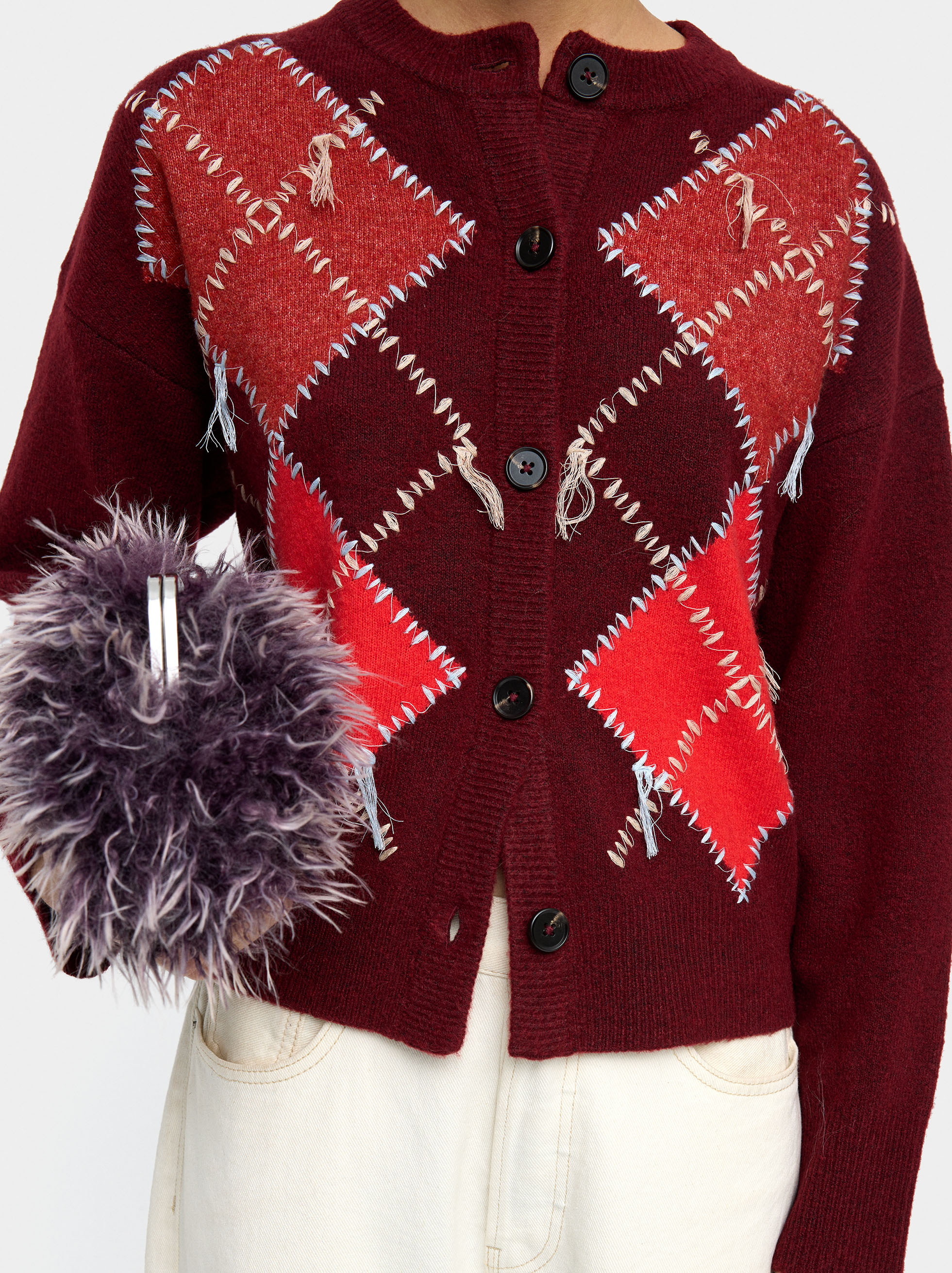 Cárdigan de punto con rombos image number 1.0