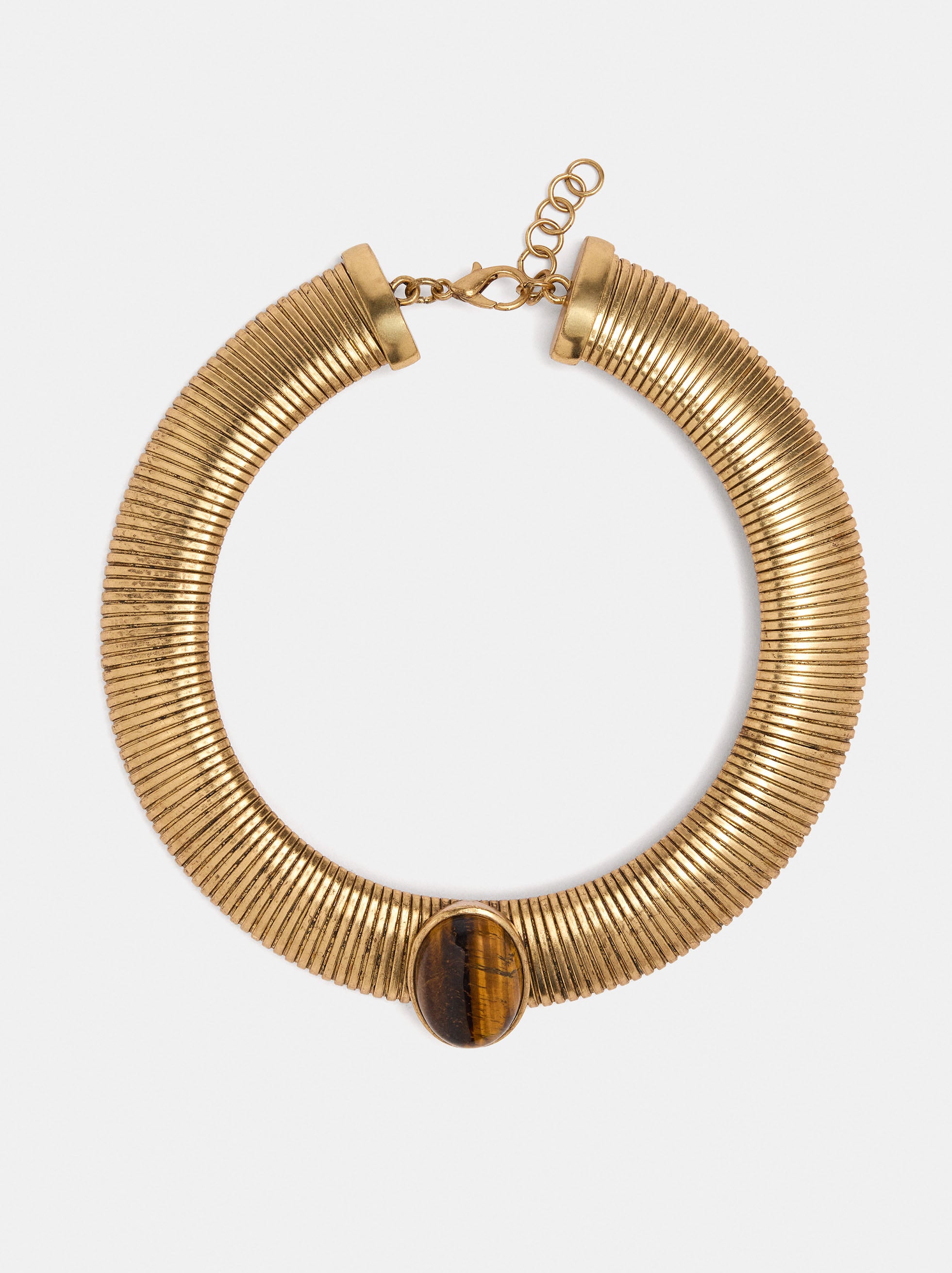 Collier cha&icirc;ne serpent avec d&eacute;tail ovale en pierre image number 0.0