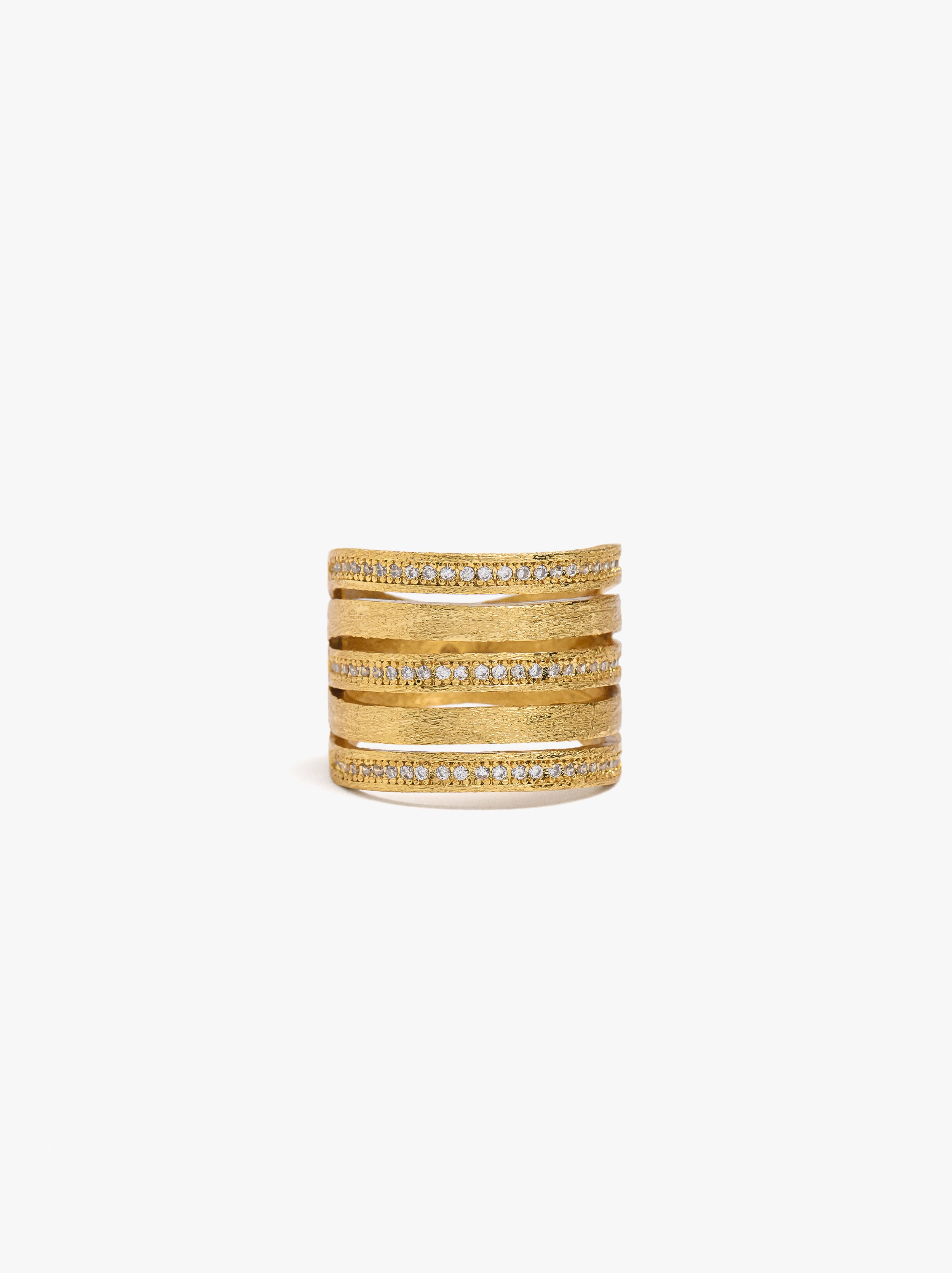 Anillo efecto m&uacute;ltiple con circonitas ba&ntilde;o de oro 18k image number 0.0
