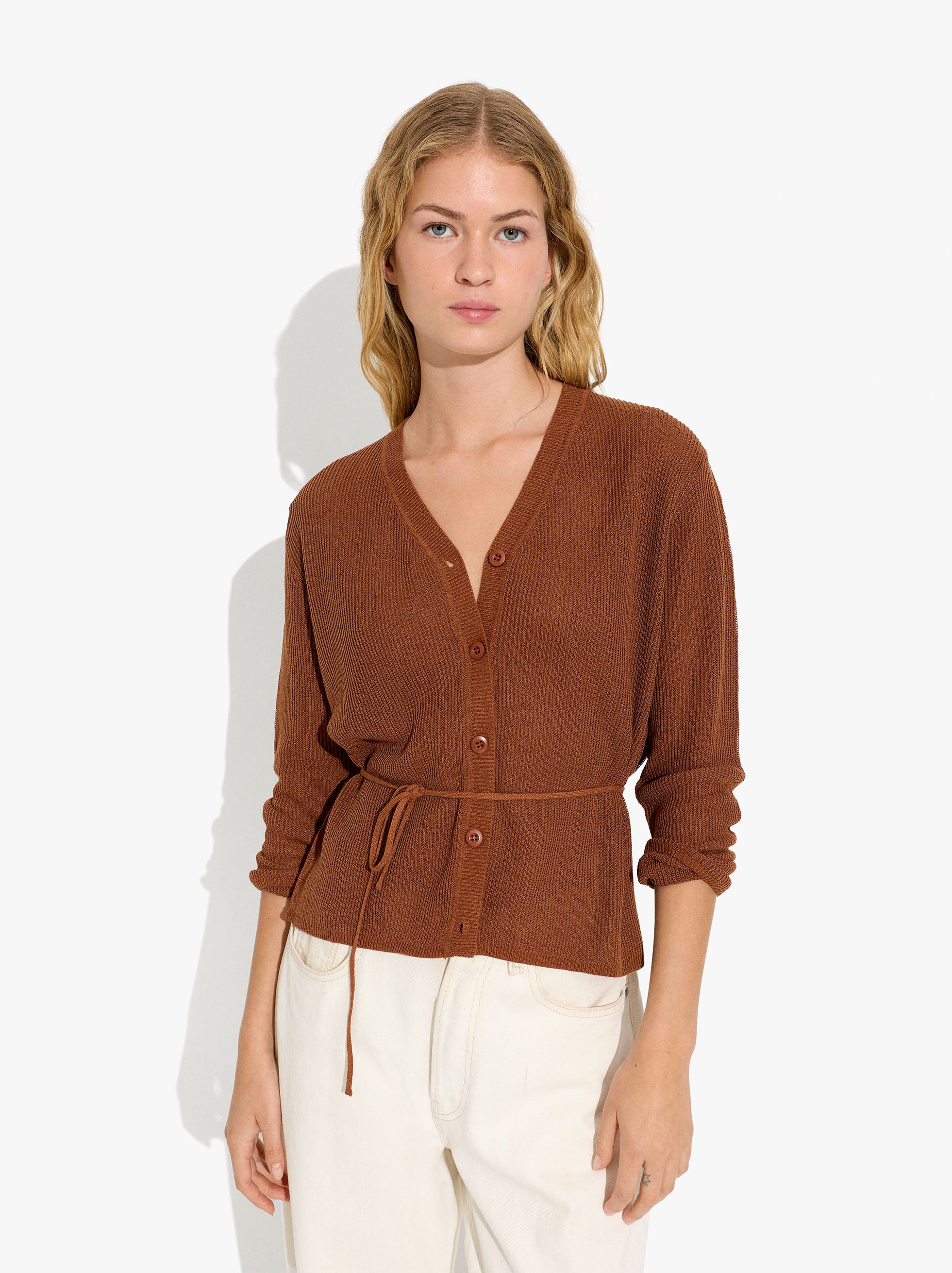Knit cardigan with adjustable drawstring image number 1.0