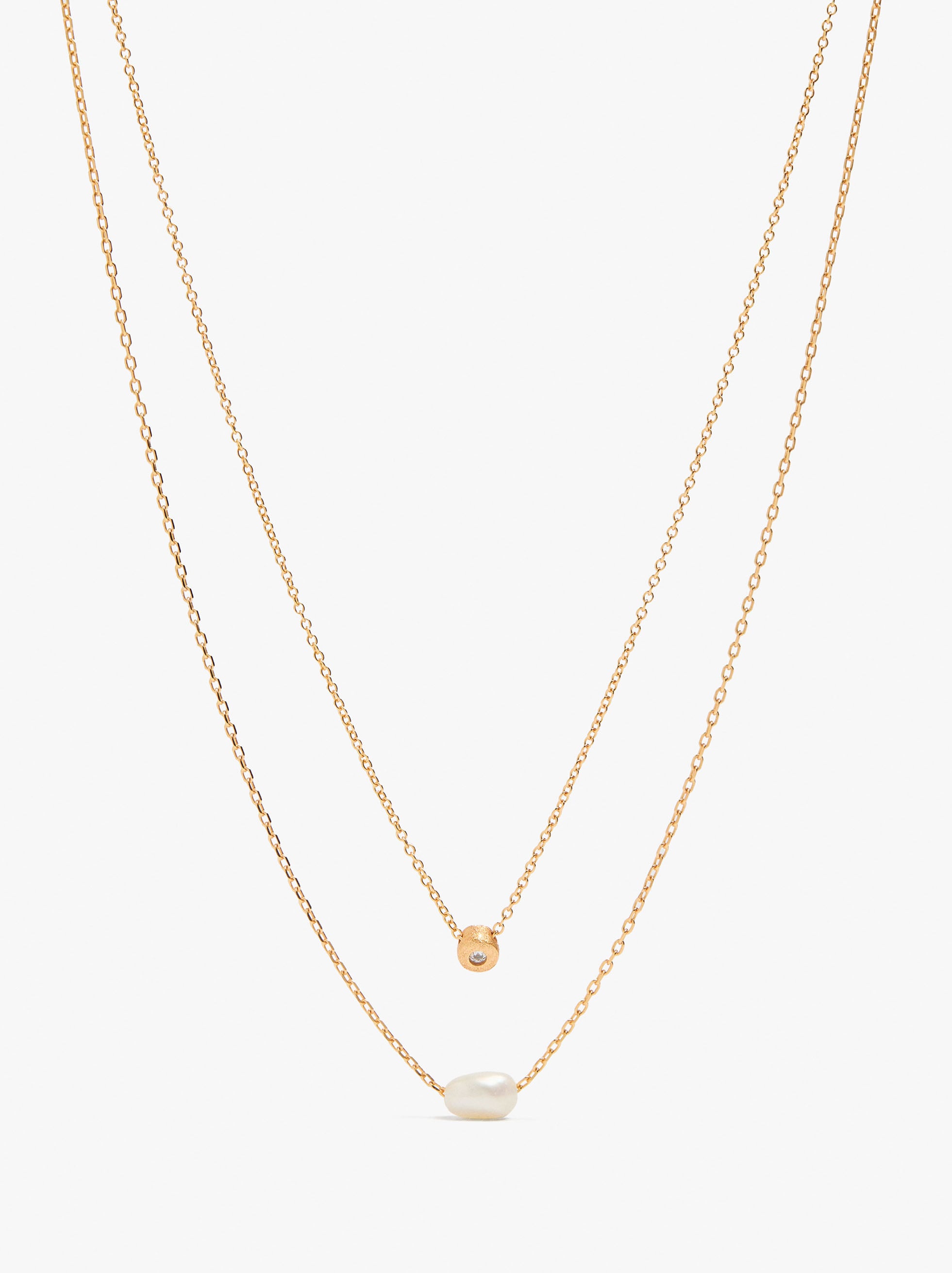 Collana doppia con perla e zircone placcata oro 18K - argento sterling 925 image number 0.0
