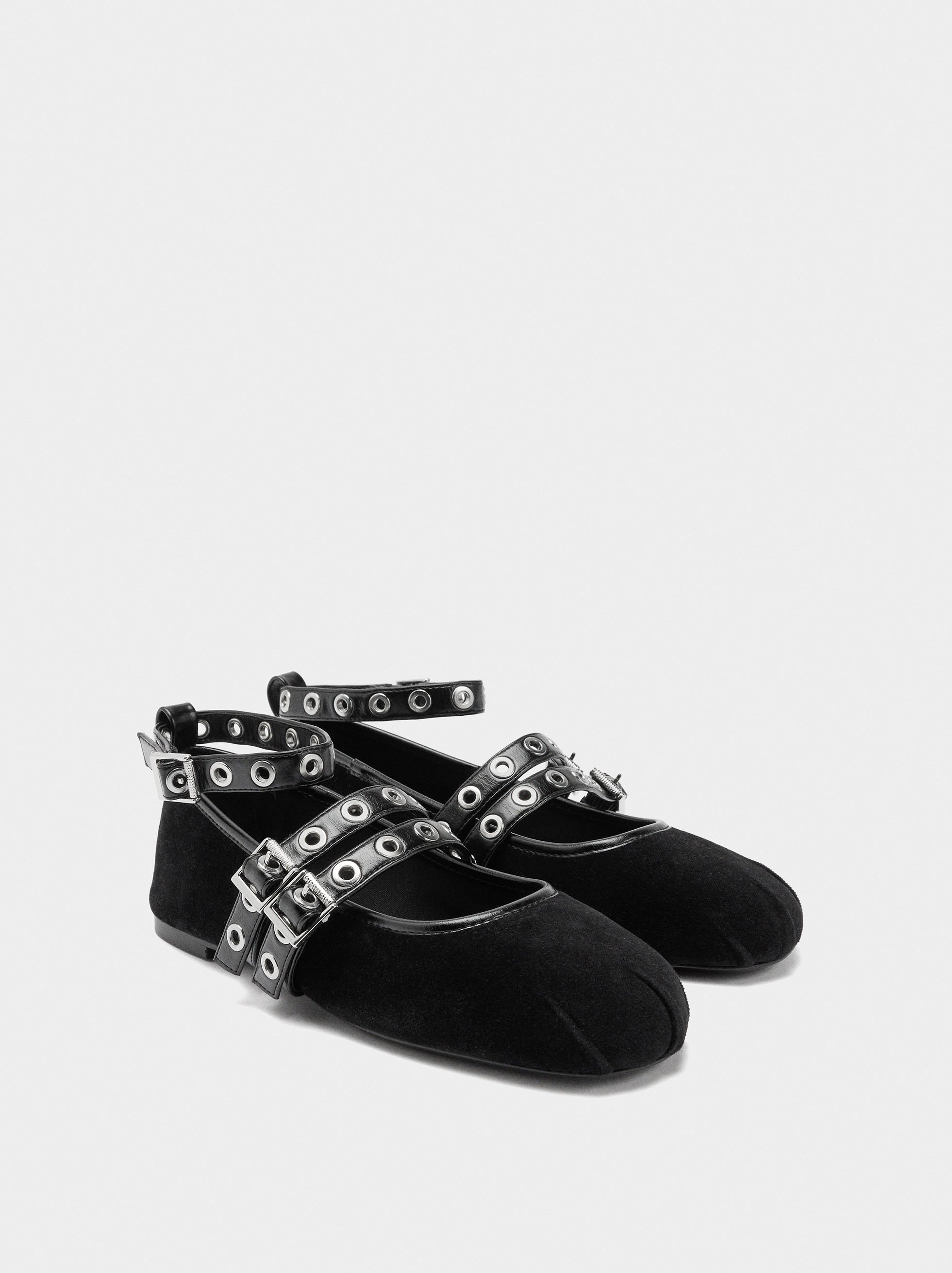 Ballet flats with straps and studs image number 2.0