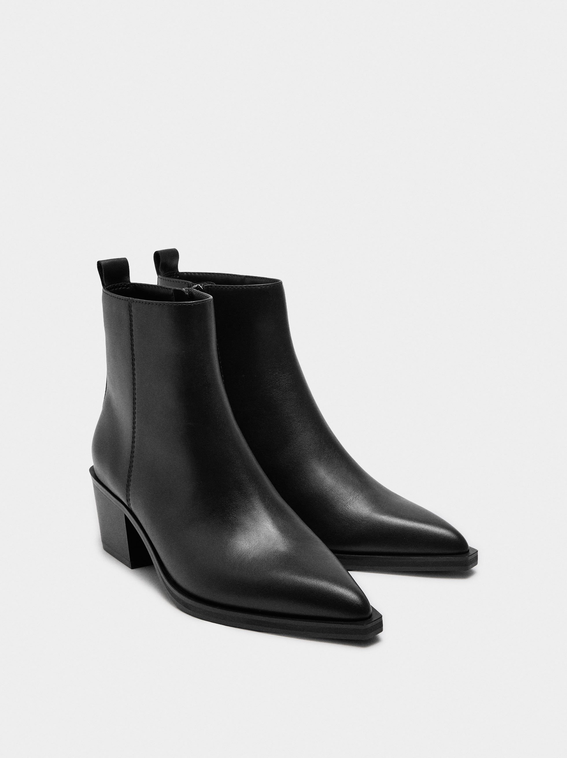 Leather ankle boots with wide heel image number 2.0