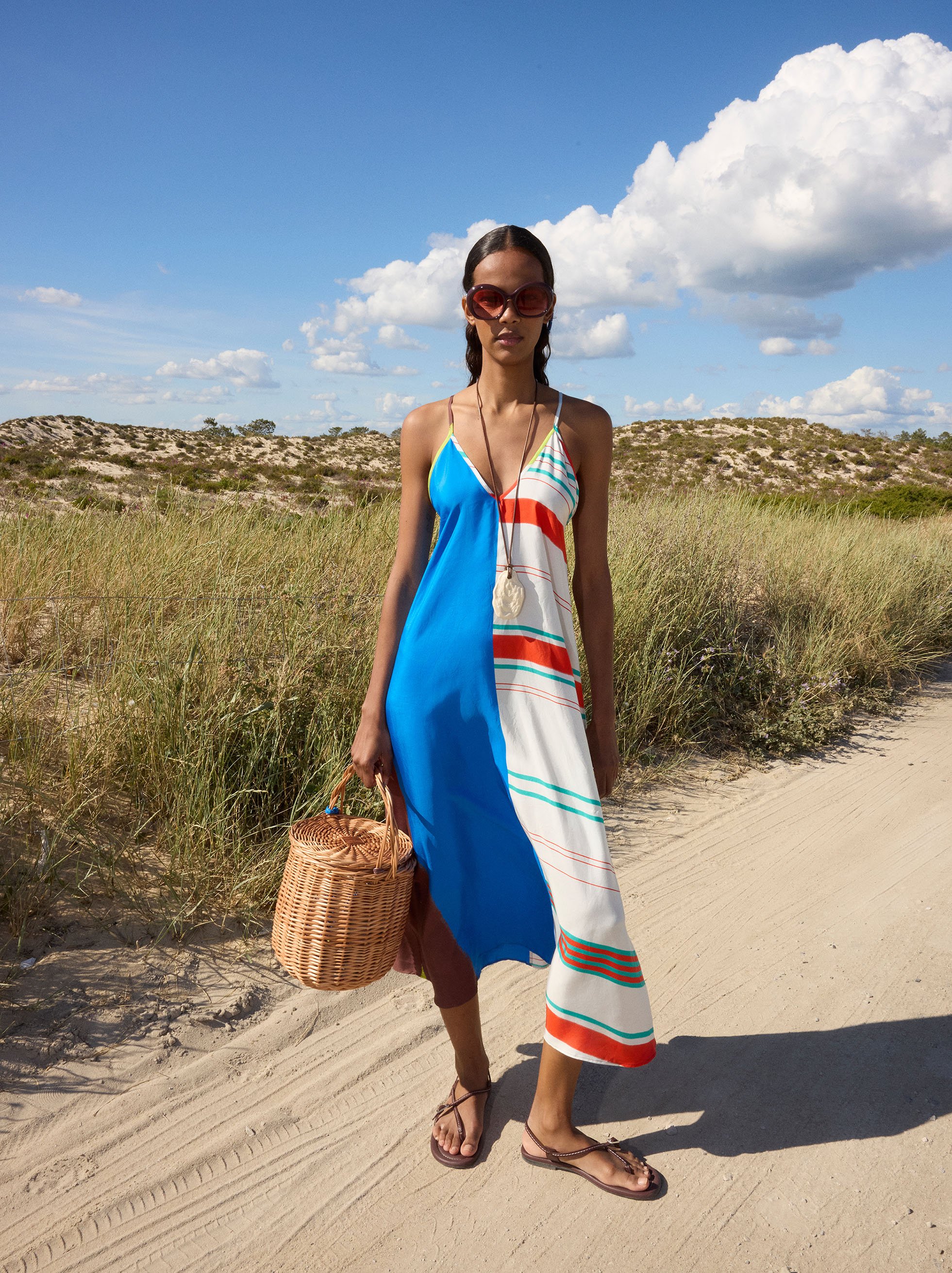 Silk dress with contrast straps