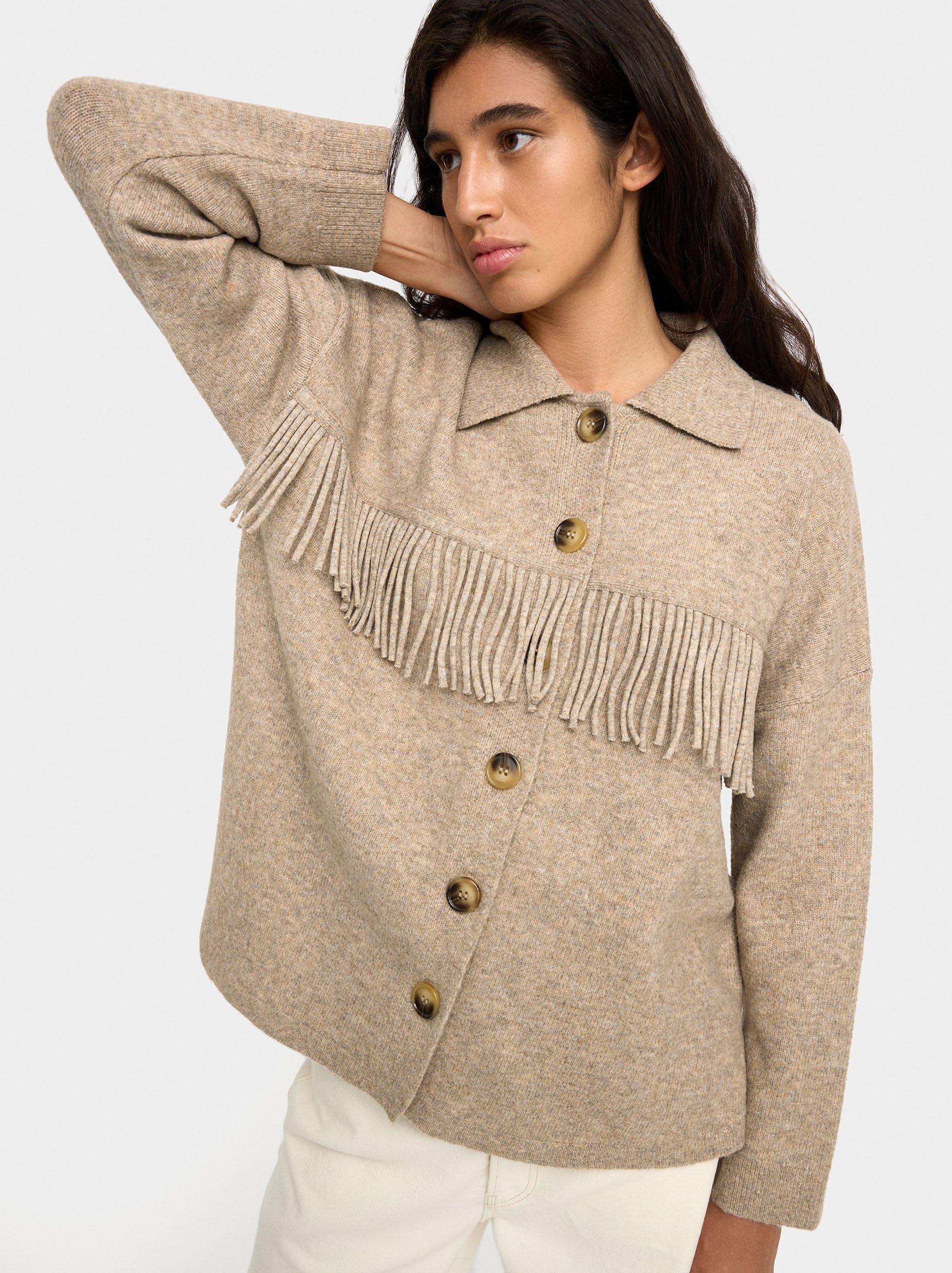 Knit cardigan with fringes image number 1.0