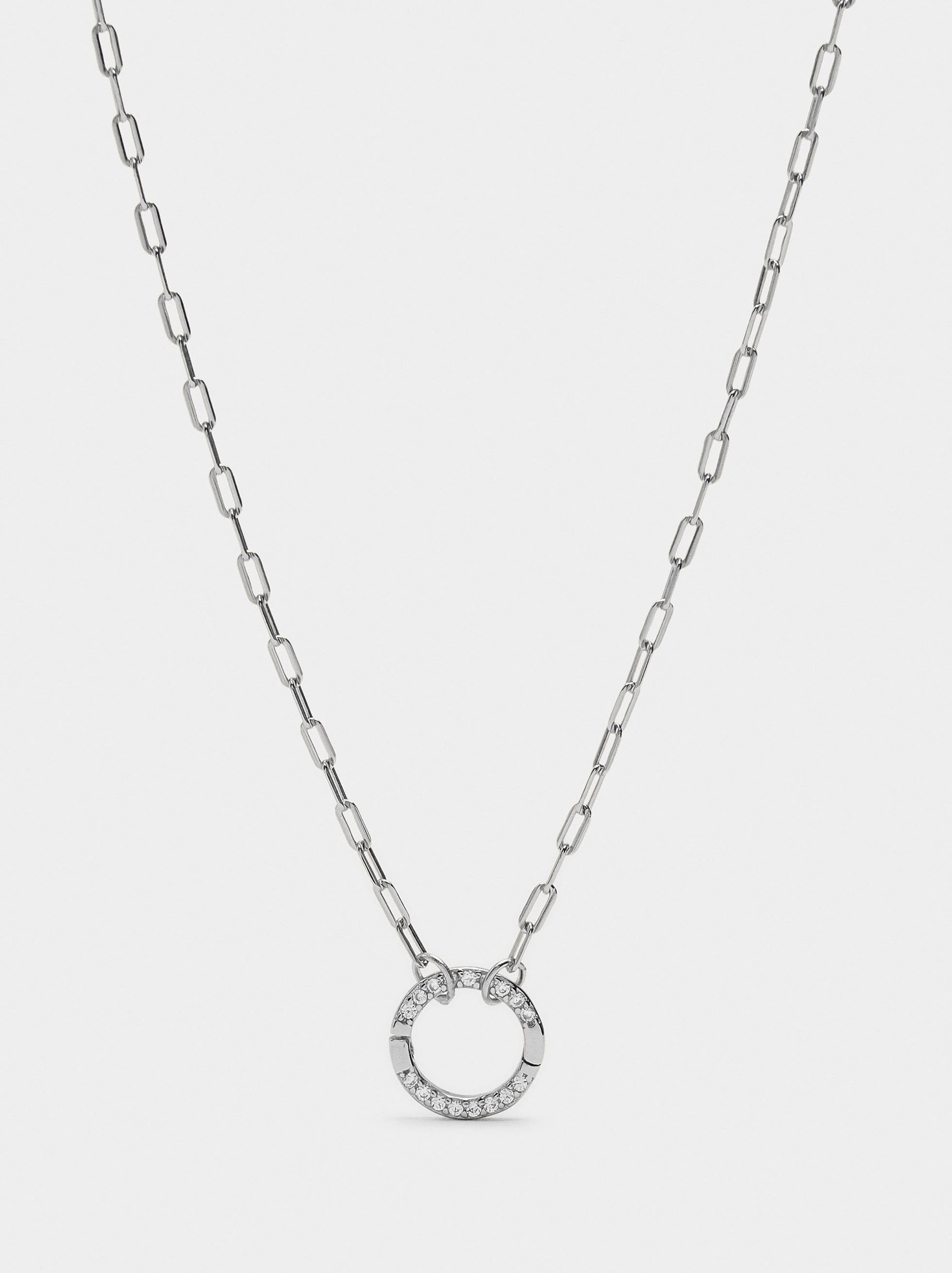 Pendant necklace with links and zirconias - 925 sterling silver image number 0.0