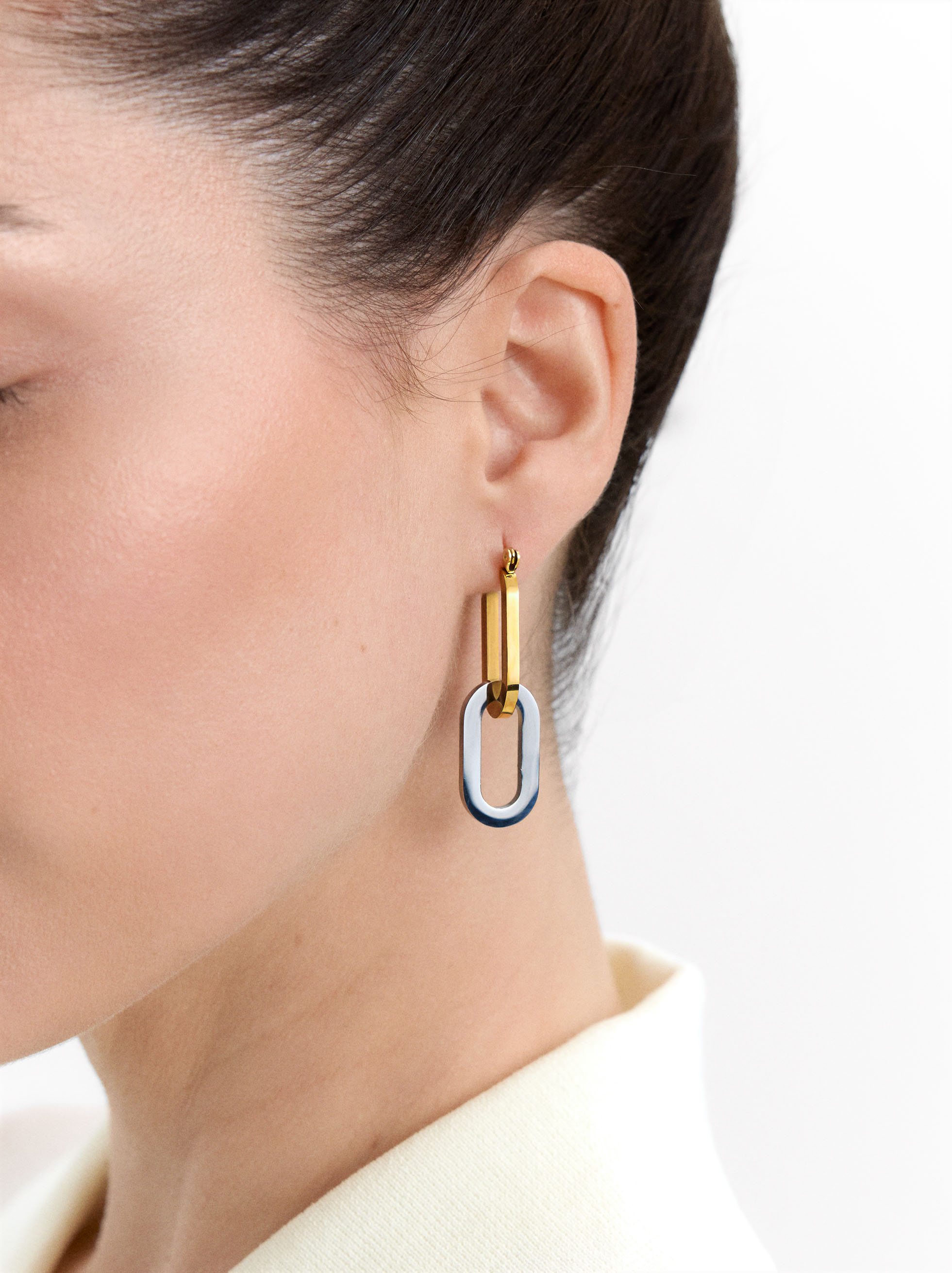 Long two-tone earrings – stainless steel image number 1.0