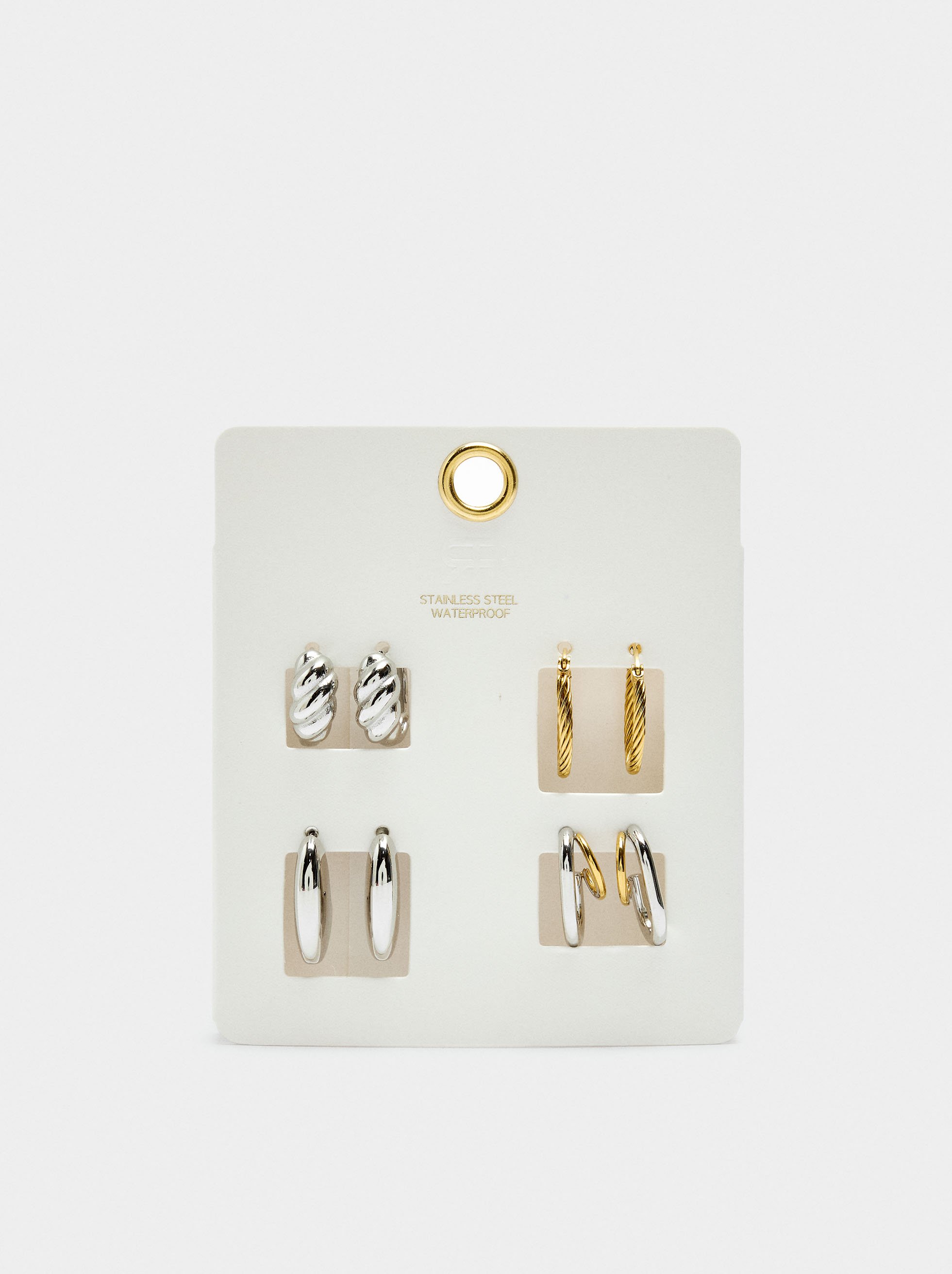 Bicolor hoop earrings set – stainless steel image number 3.0