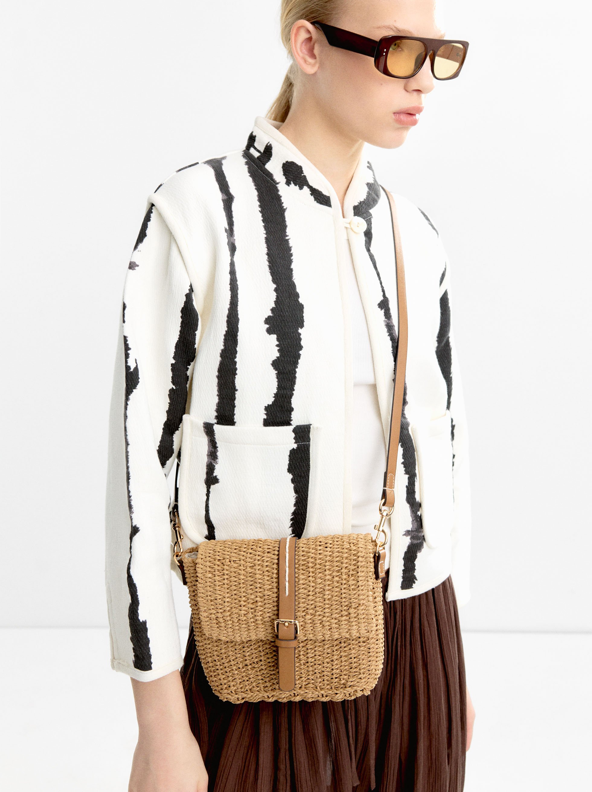 Raffia crossbody bag with flap image number 0.0