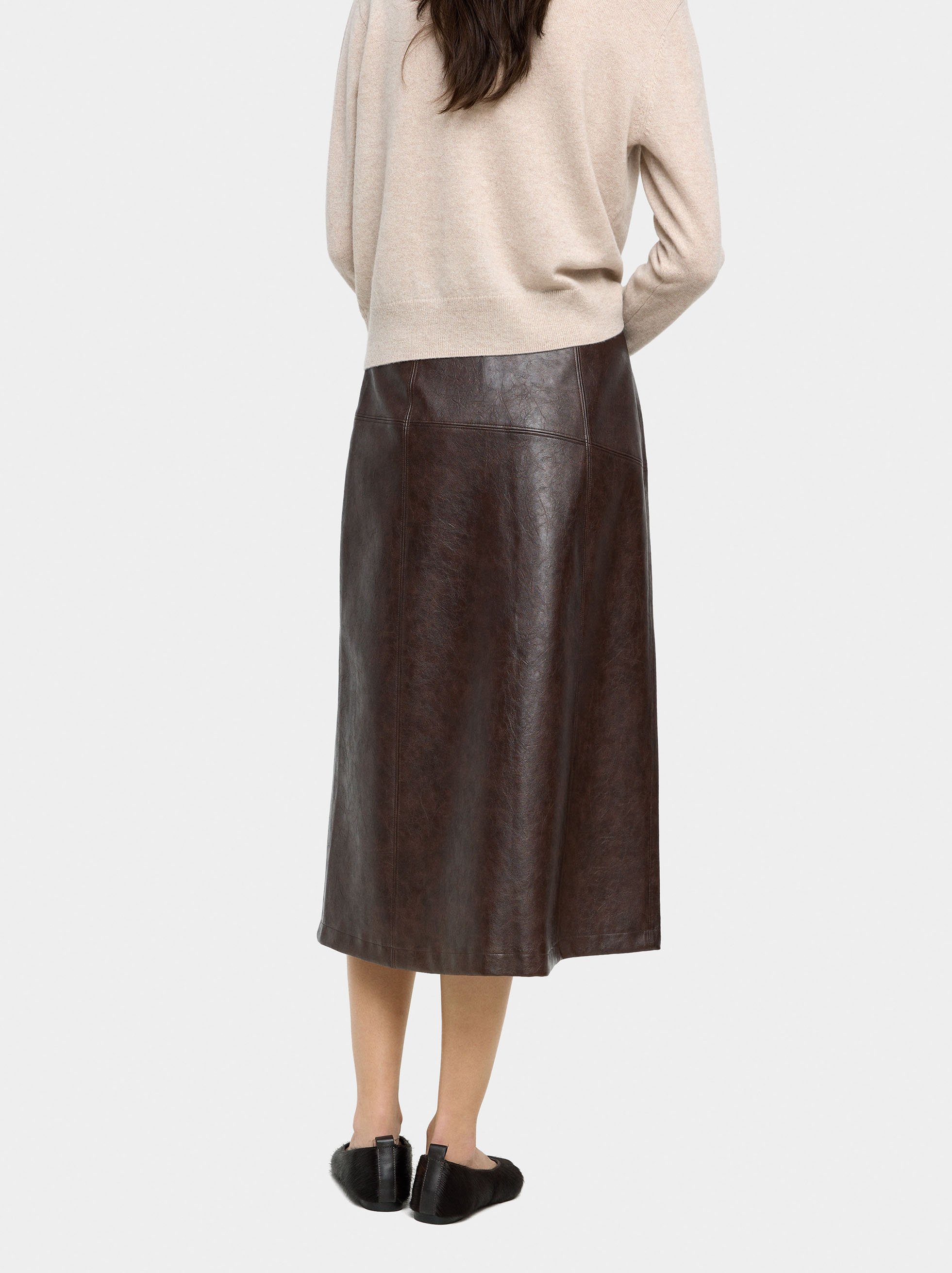 Midi skirt with leather-effect image number 3.0
